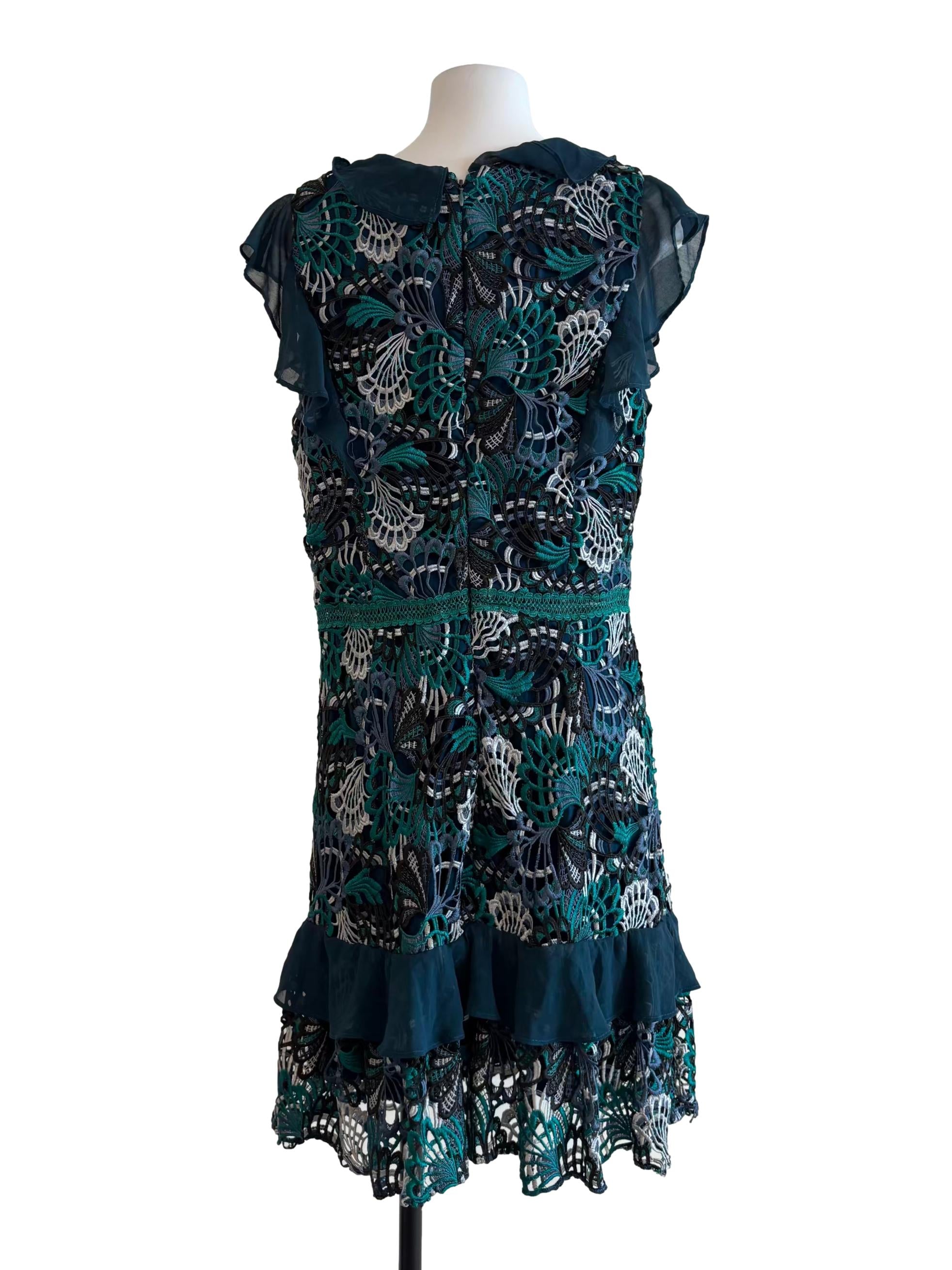 Teal Green Embroidered Lace Dress