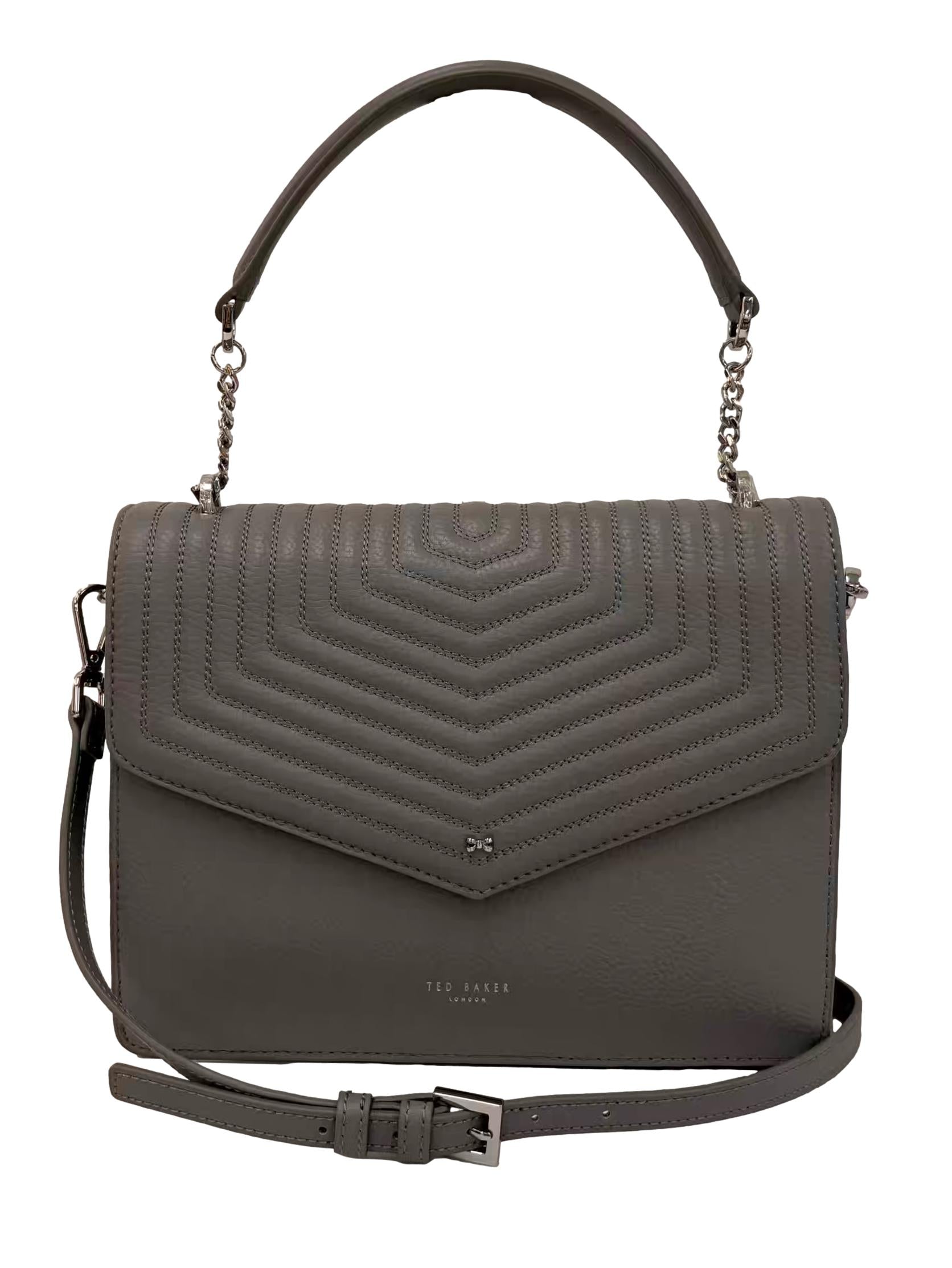 Grey Leather Brittni Quilted Envelope Handbag CSN