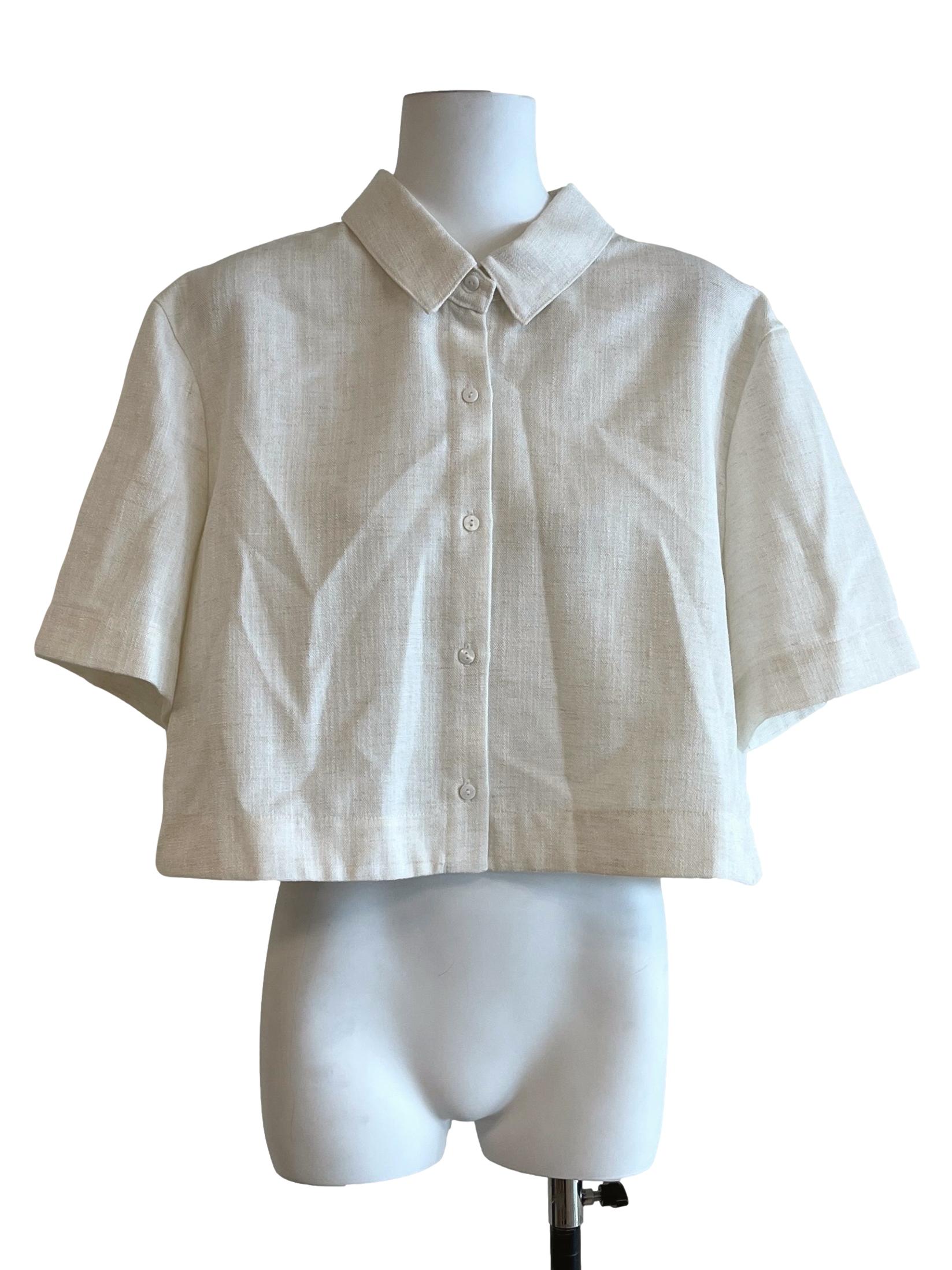 Linen White Short Sleeve Top