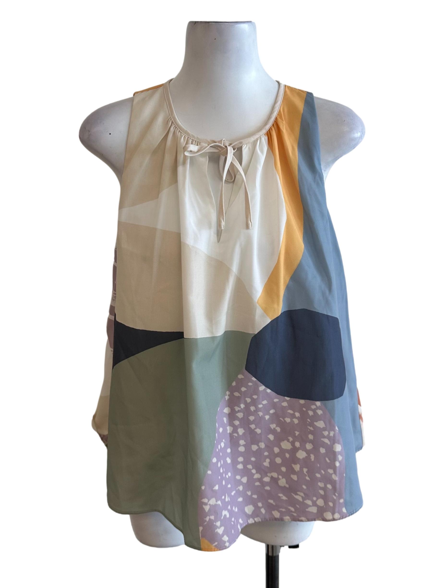 Multicolour Pattern Front Tie Babydoll Top OSN