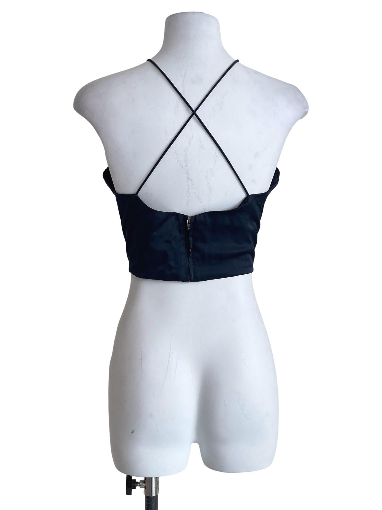 Navy Blue Sheer Pleated Halter Top