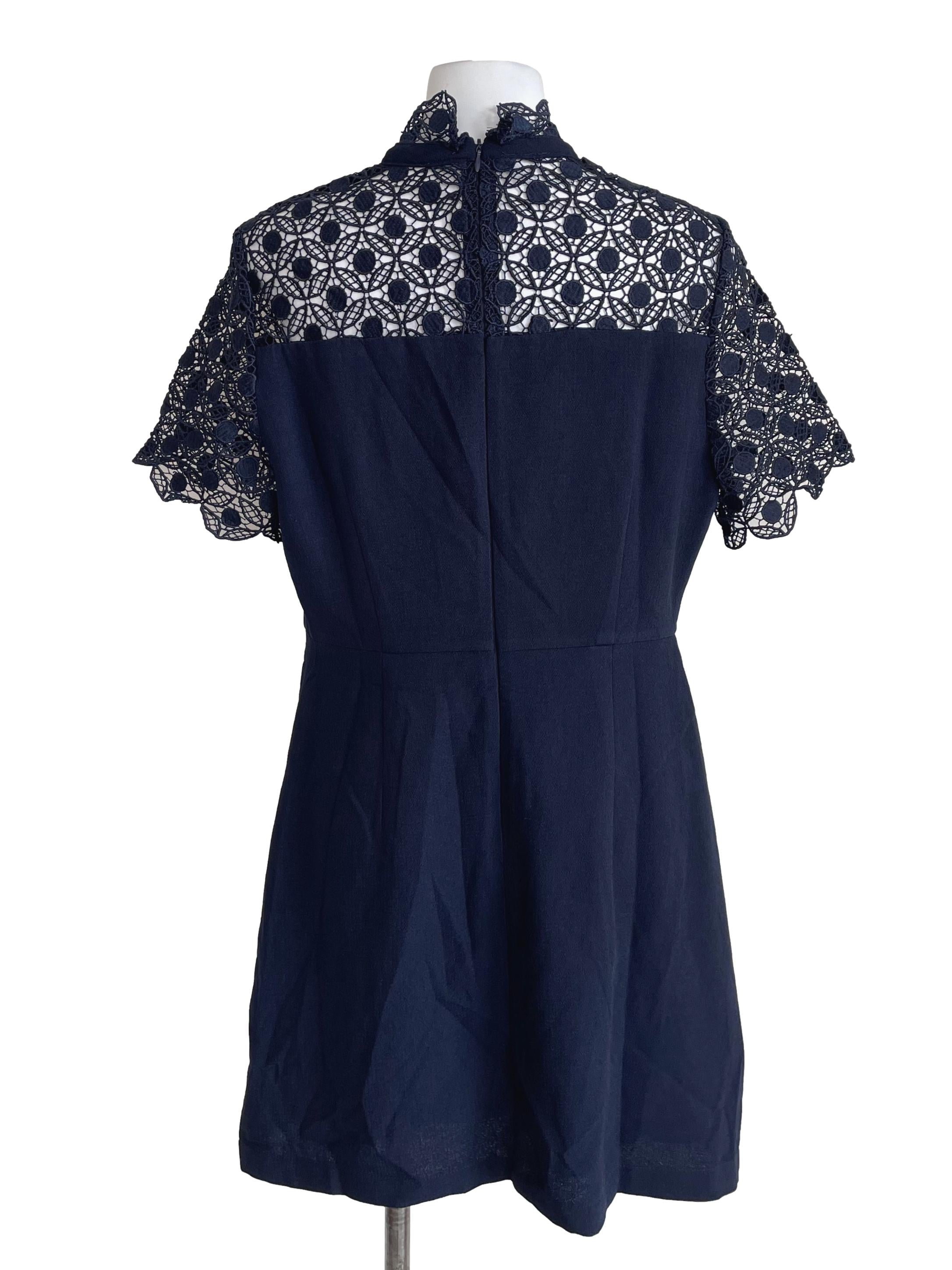 Navy Embroidery Mid Neck Dress