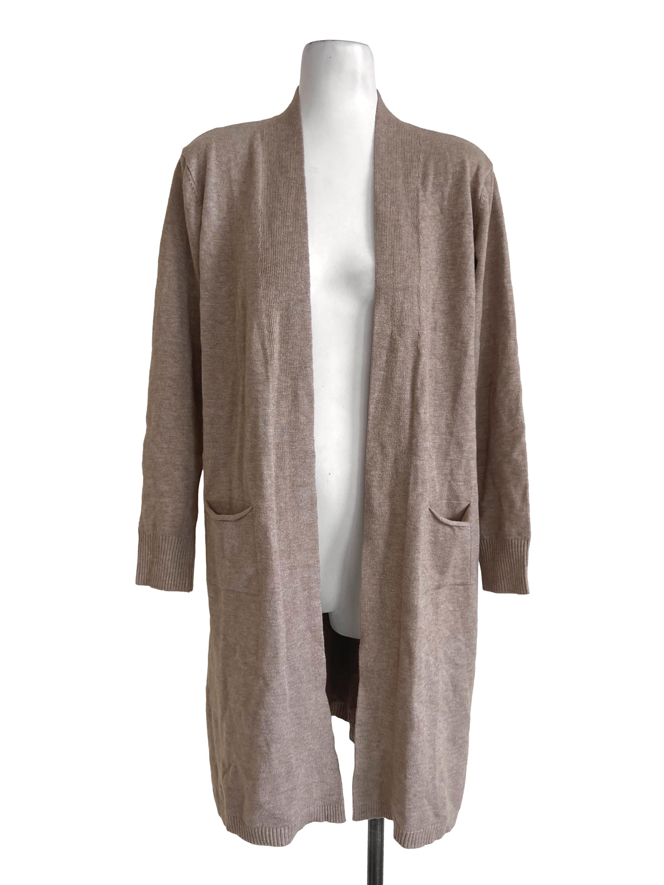 Bone  Beige Pencil Stripe Long Cardigan