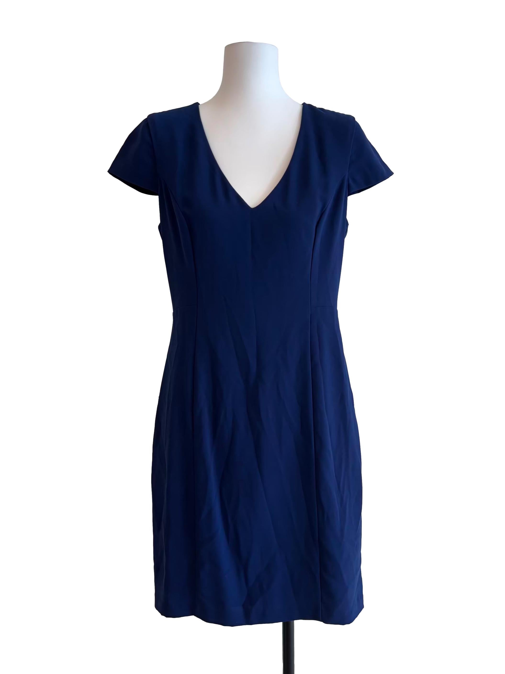 Navy Blue Cap Sleeve Sheath Dress