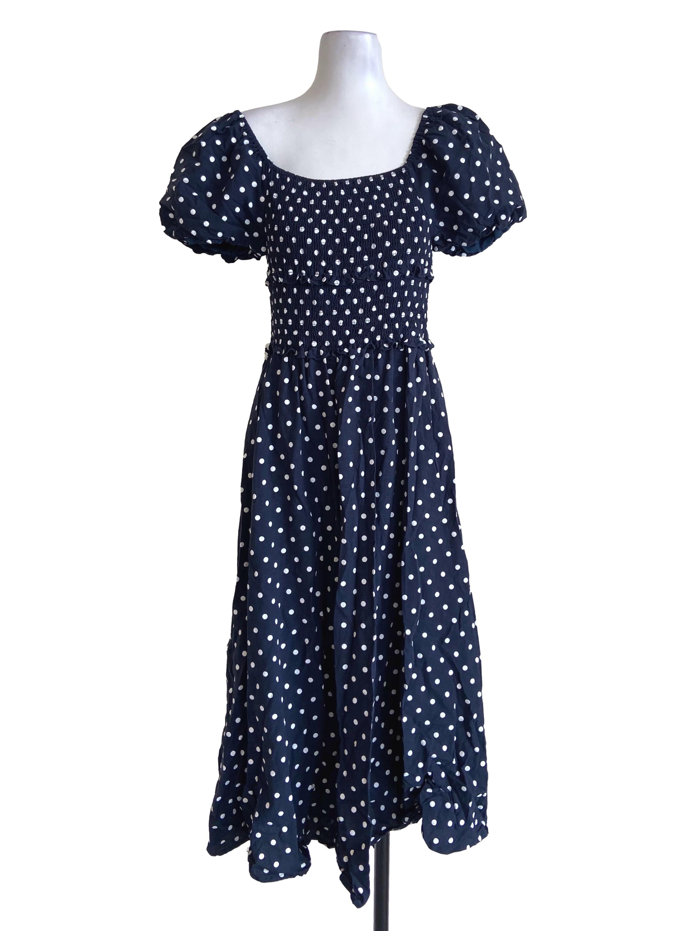 Navy Blue & White  Dot A-Line Dress