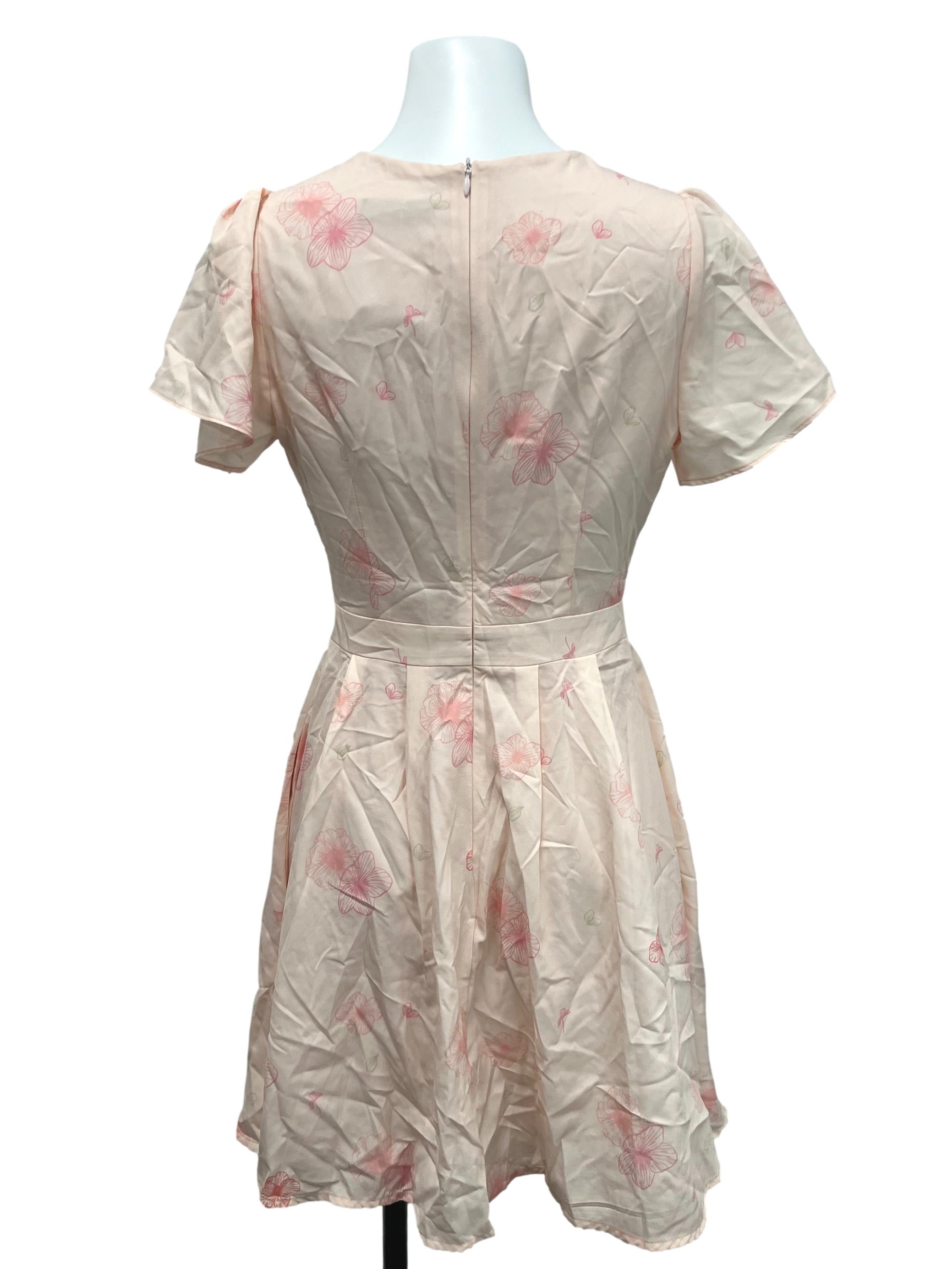 MGP Peach Floral V Neck Flutter Sleeve Dress | REFASH