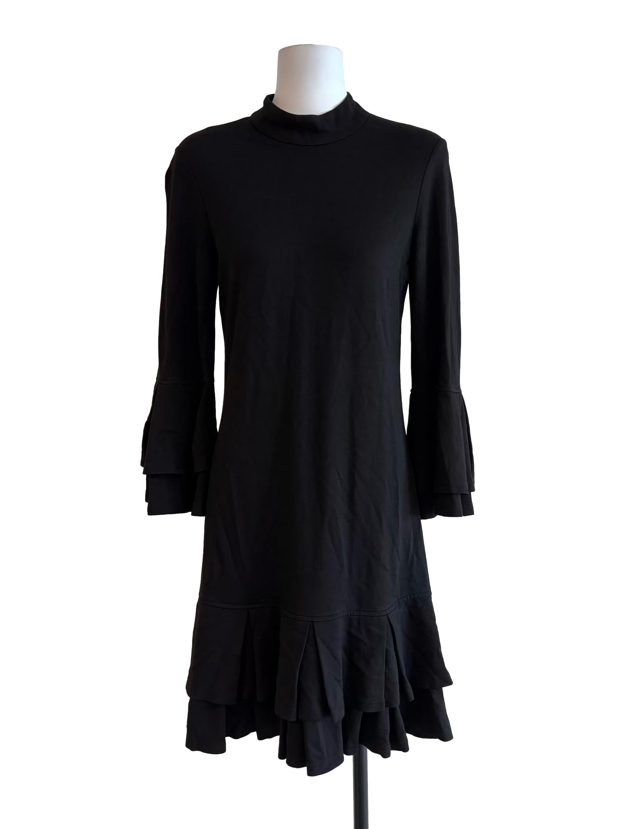 Black Coffee Long Sleeve Bell Sleeve Ruffle Dress
