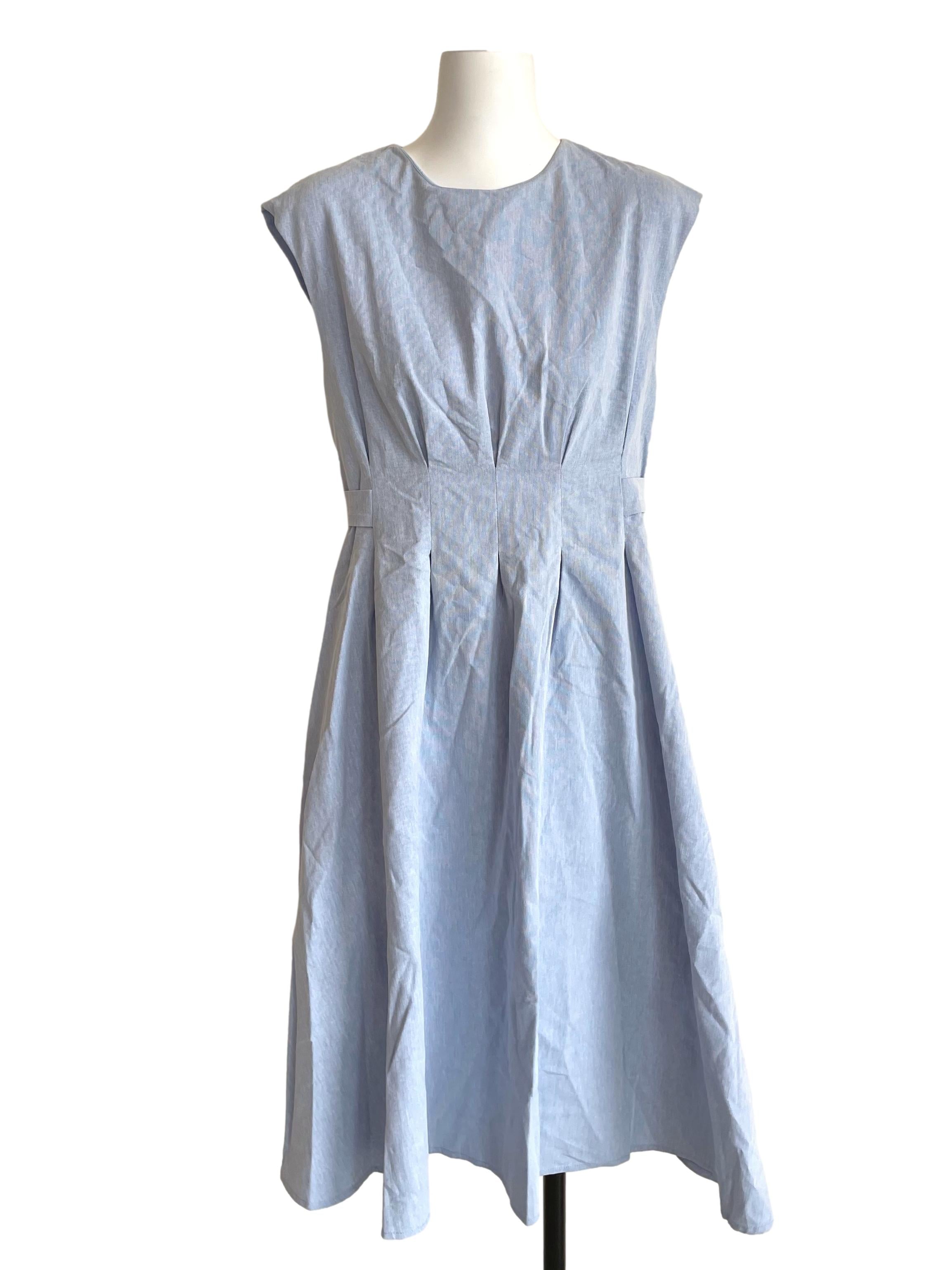 Baby Blue Pleated Drop Shoulder Dress