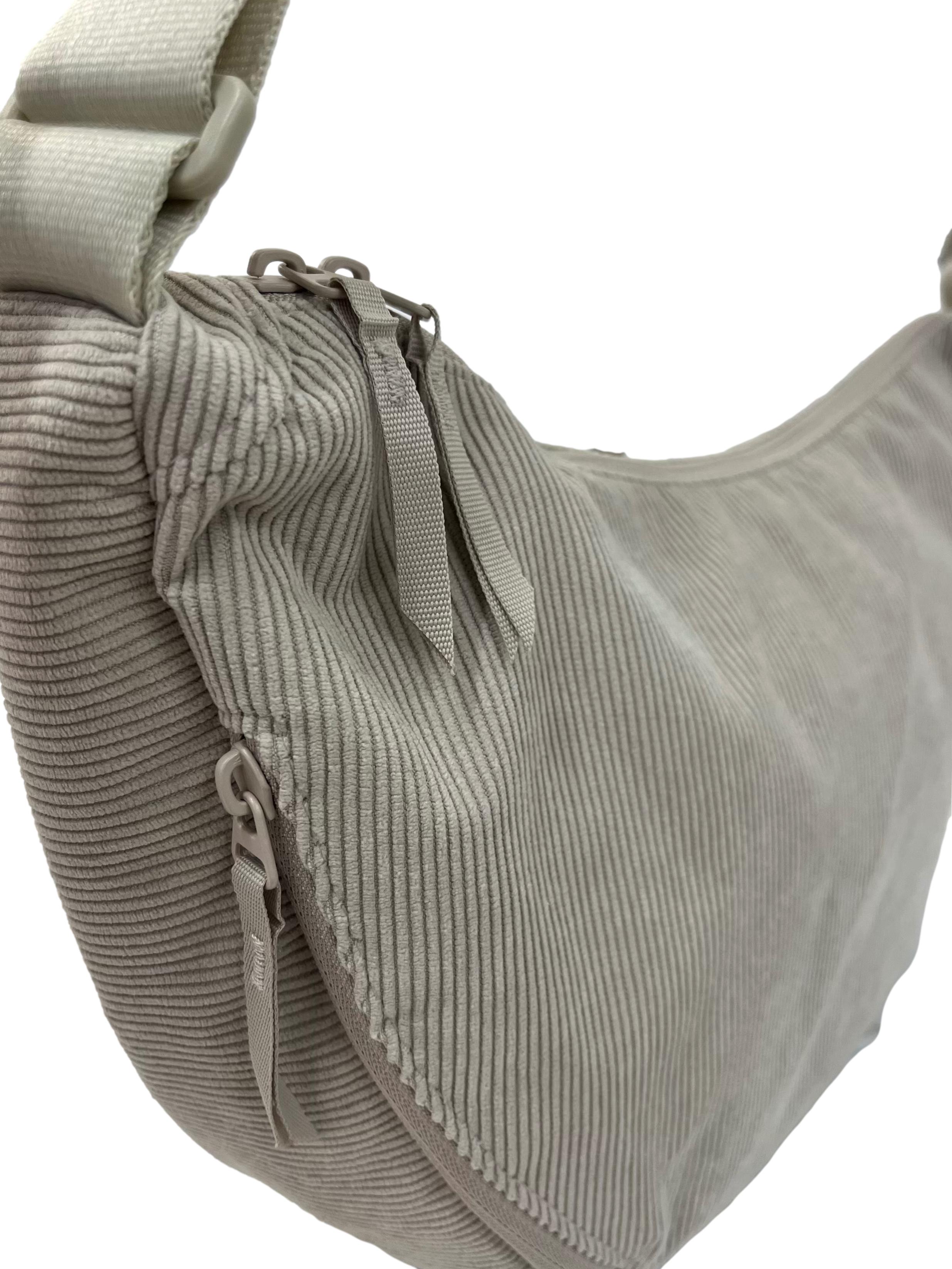 Light Grey Cord Shoulder Bag With Adjustable Straps