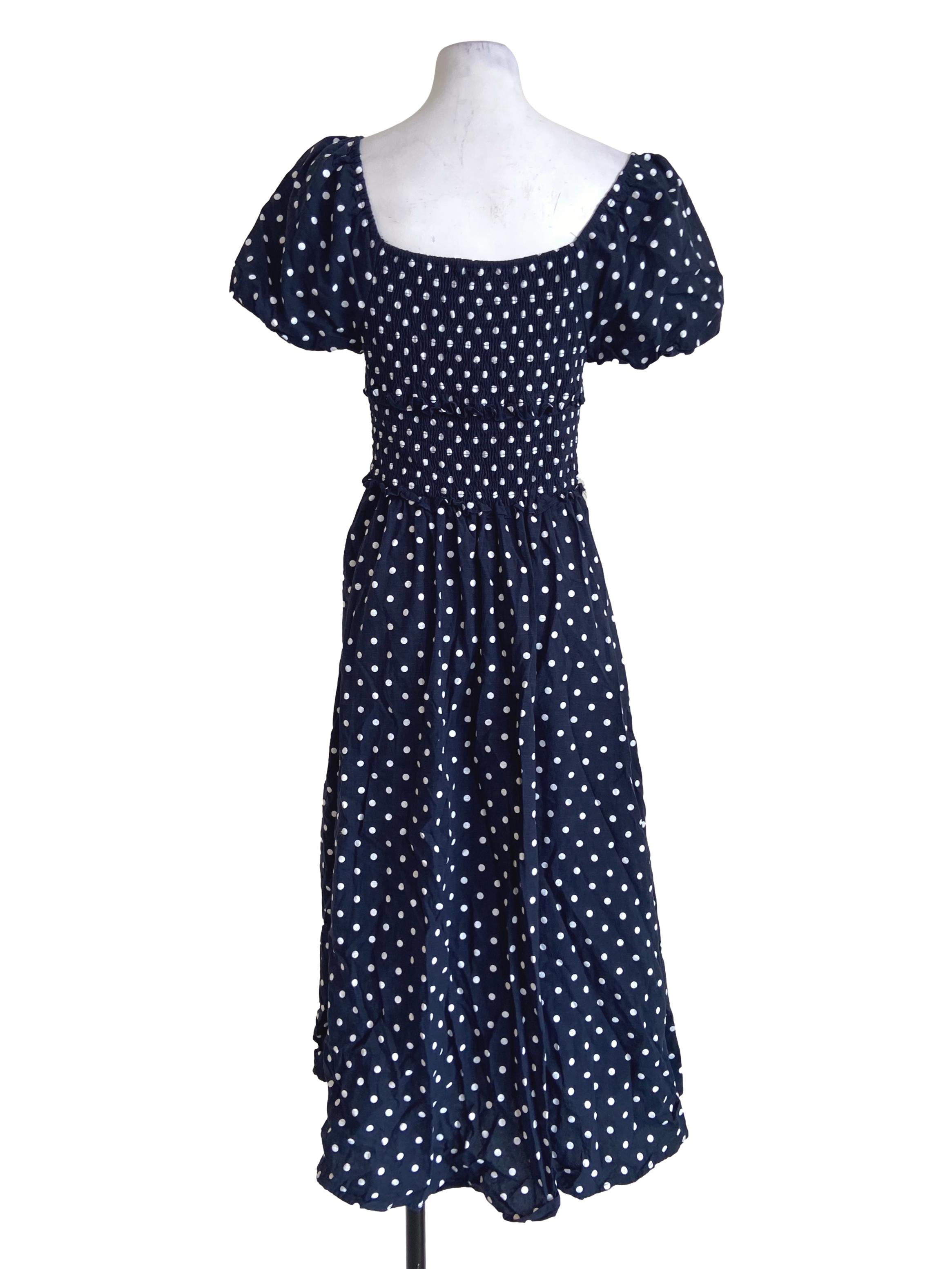 Navy Blue & White  Dot A-Line Dress