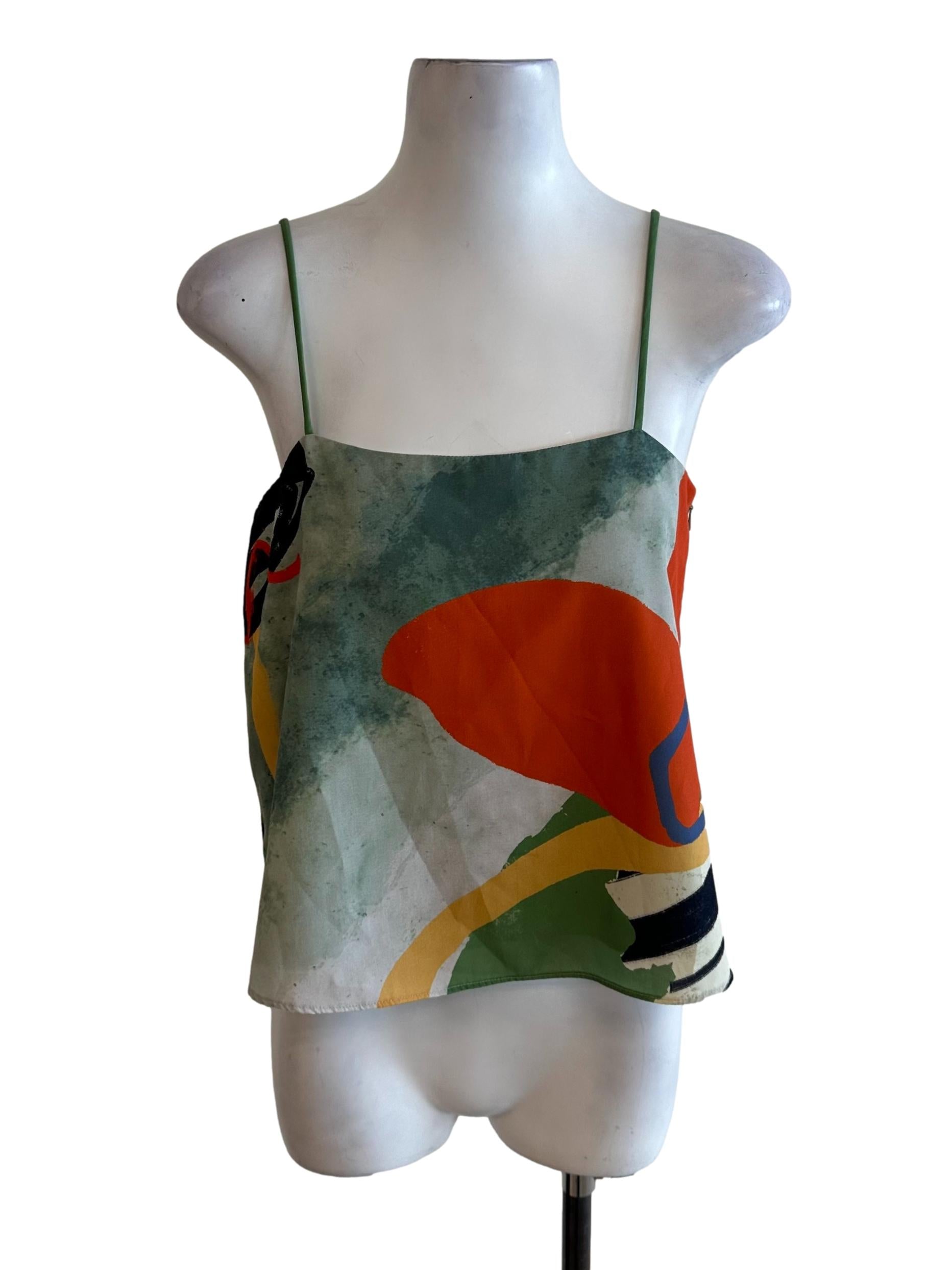 Fern Green Abstract Pattern Square Neck Top OSN