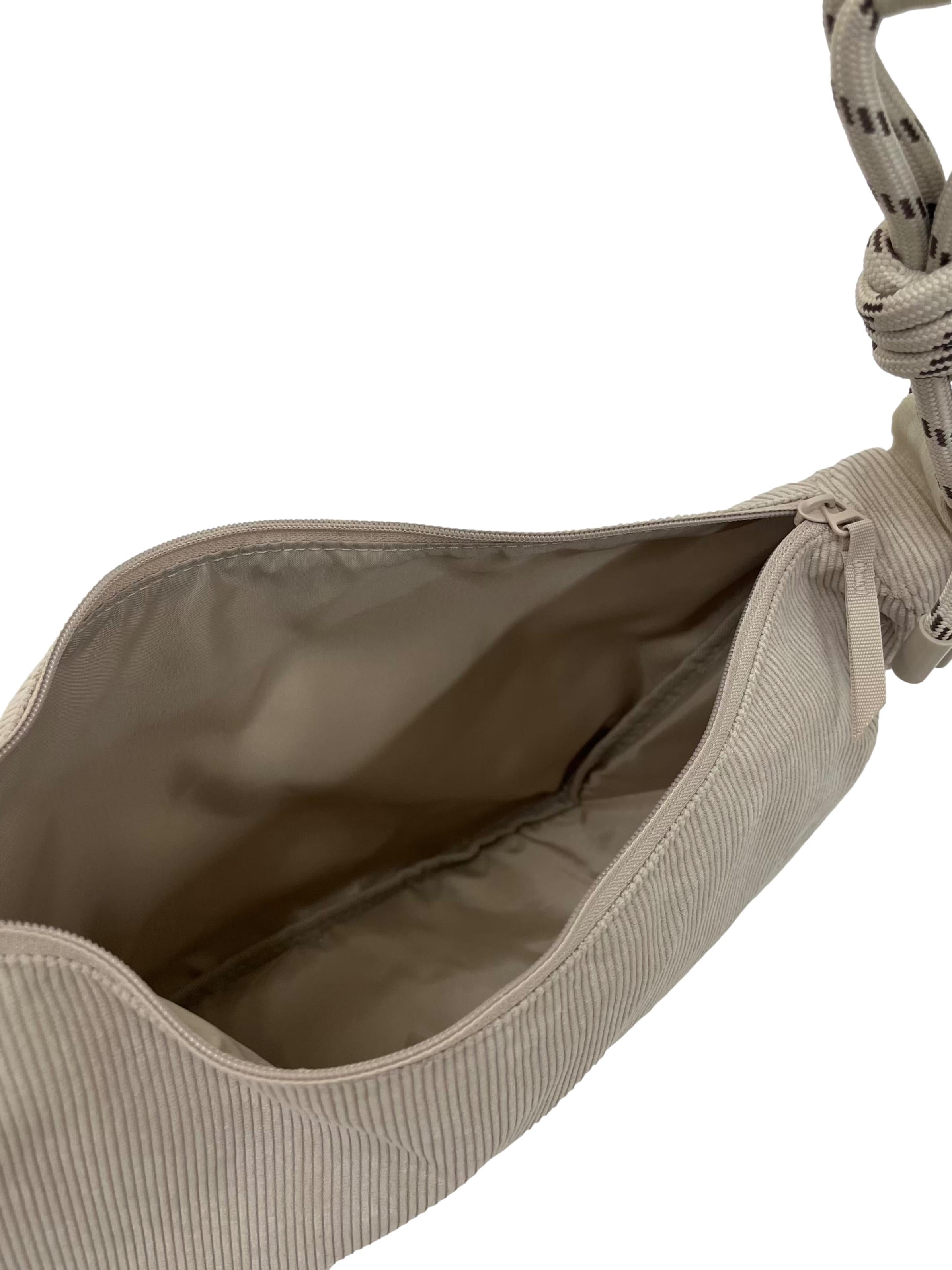 Light Grey Cord Shoulder Bag With Adjustable Straps