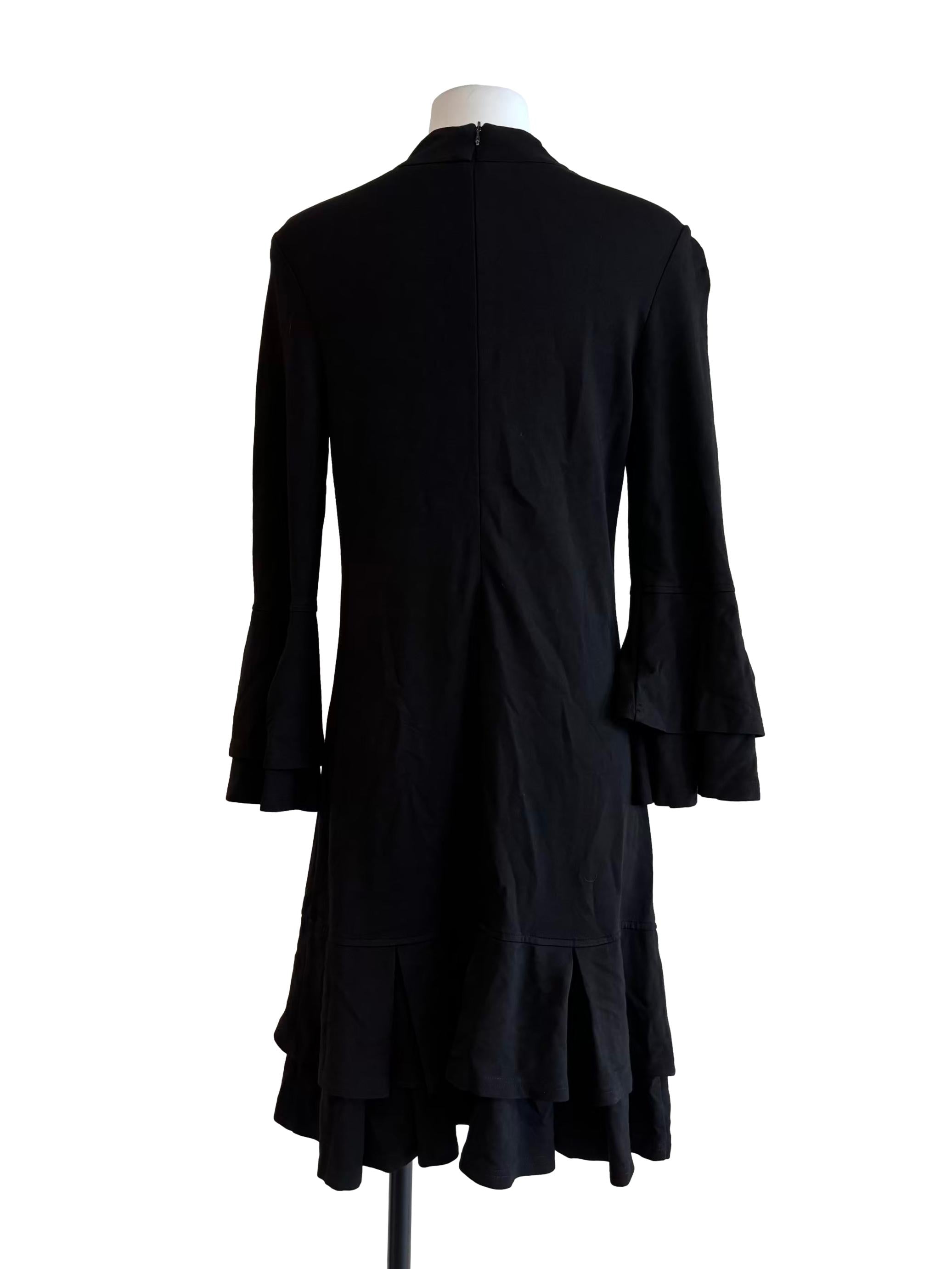 Black Coffee Long Sleeve Bell Sleeve Ruffle Dress