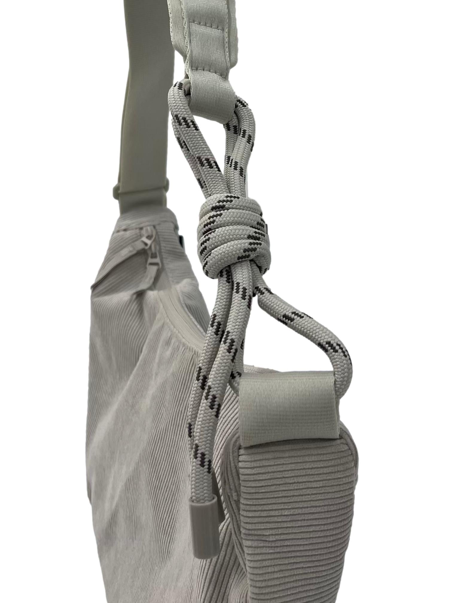 Light Grey Cord Shoulder Bag With Adjustable Straps