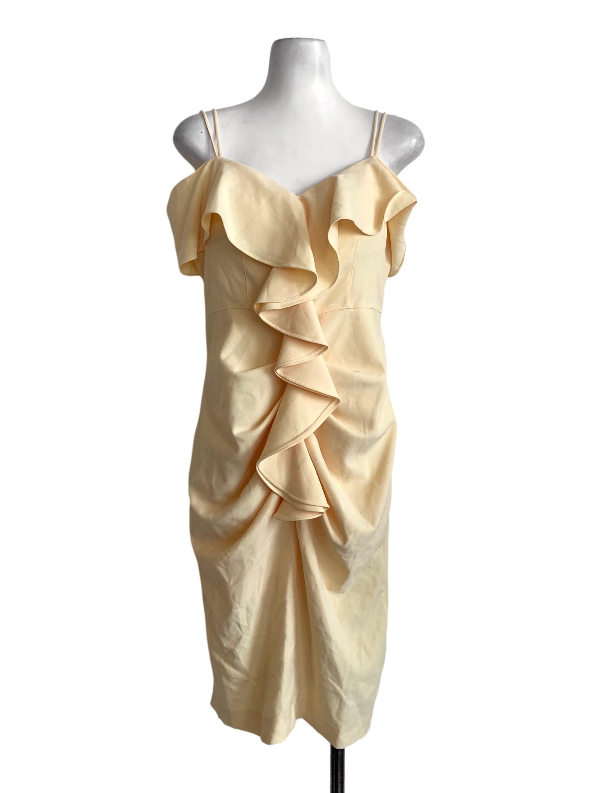 Banana Yellow Spaghetti Straps Ruffle Dress