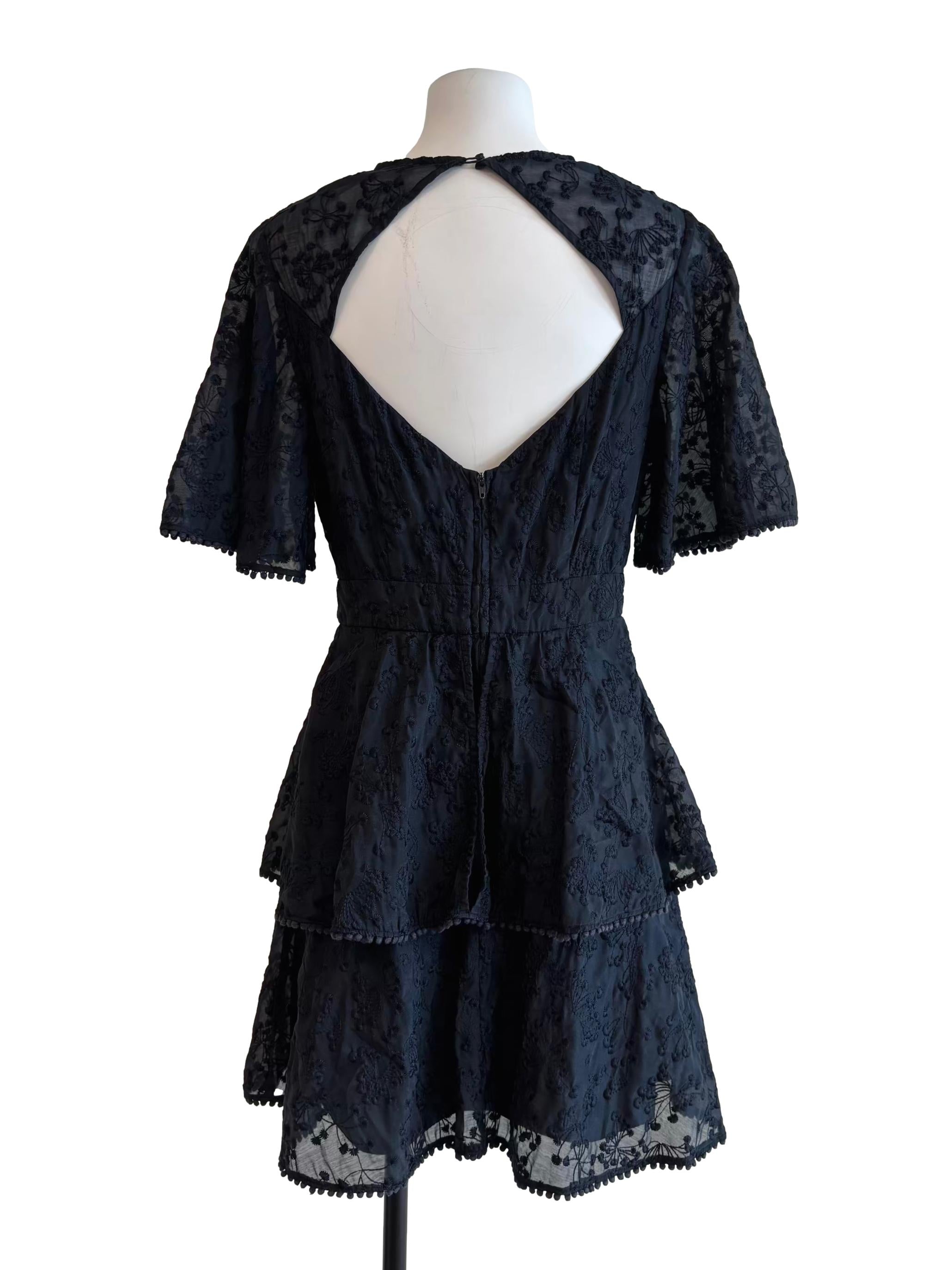 Midnight Blue Embroidered Tiered Dress