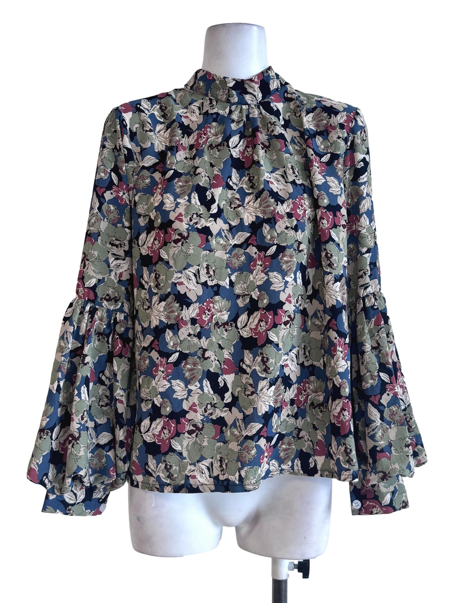 Green Floral Long Sleeve Top