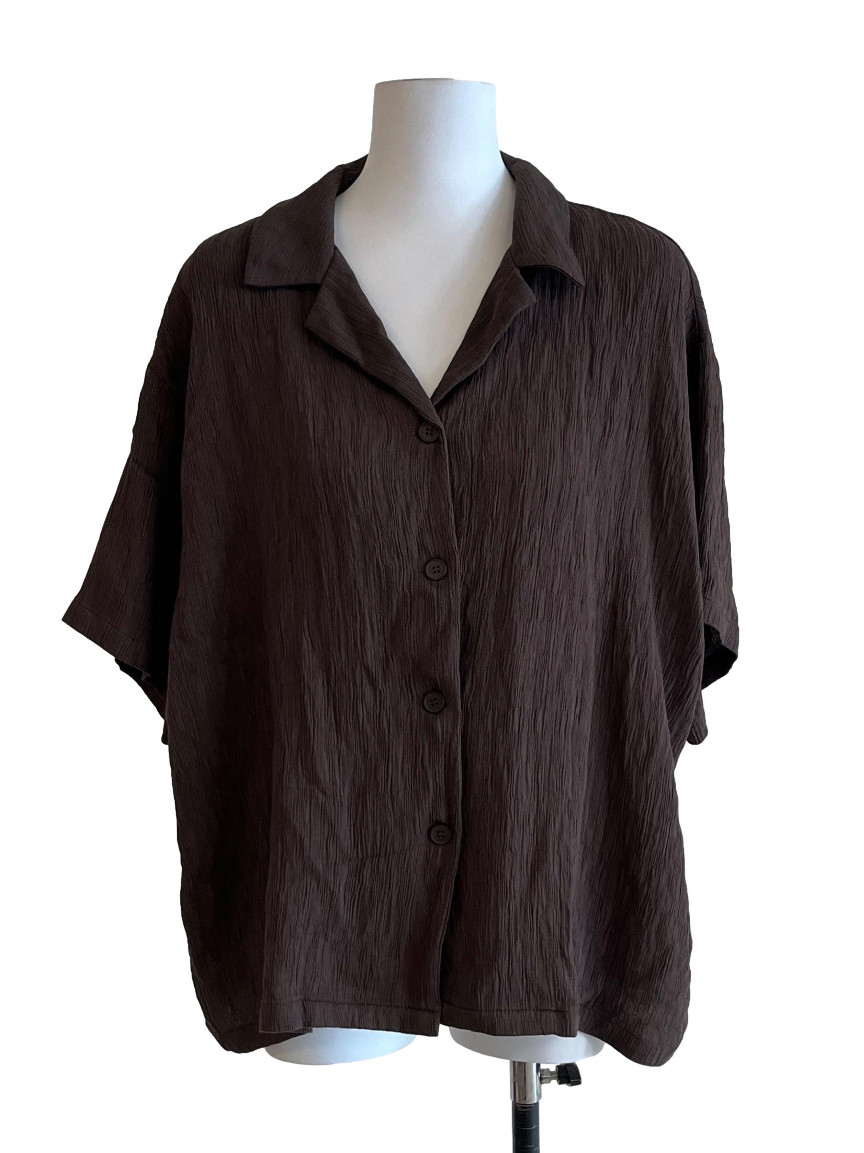 Penny Brown Textured Short Sleeve Top
