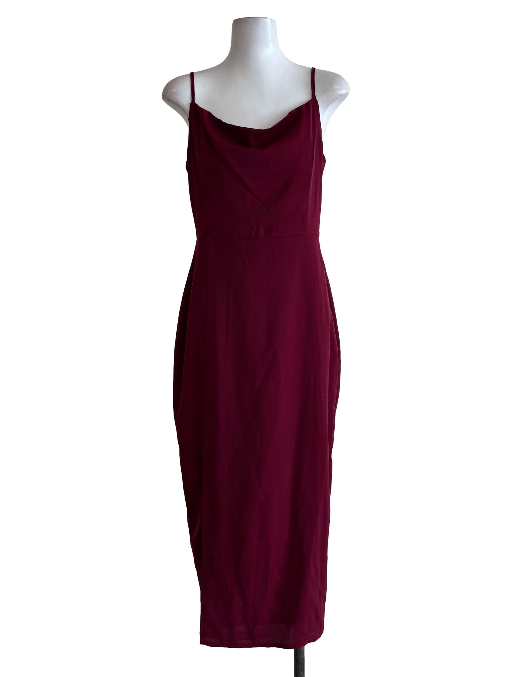 Burgundy Drape Spaghetti Strap Dress