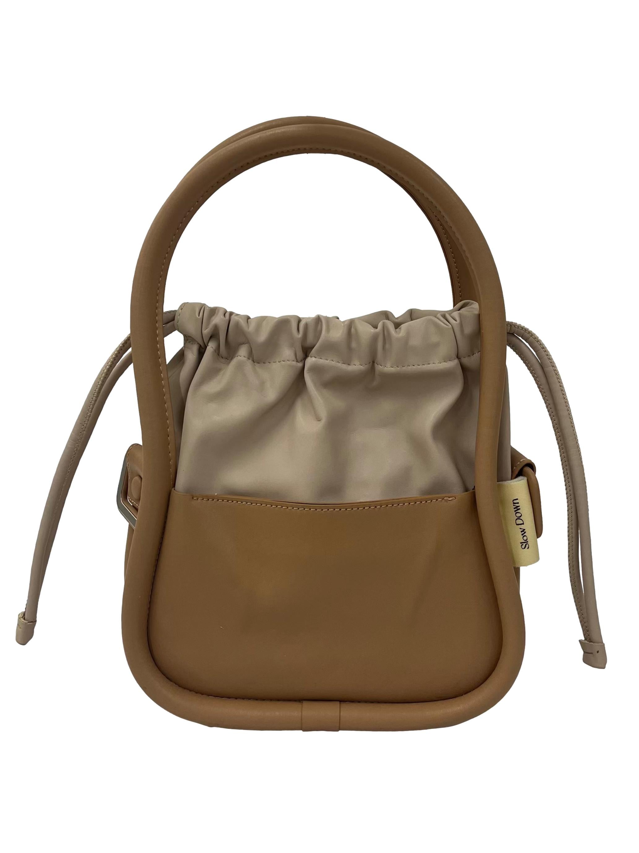 Beige And Brown Duo Colour Hand Bag With Detachable Strap