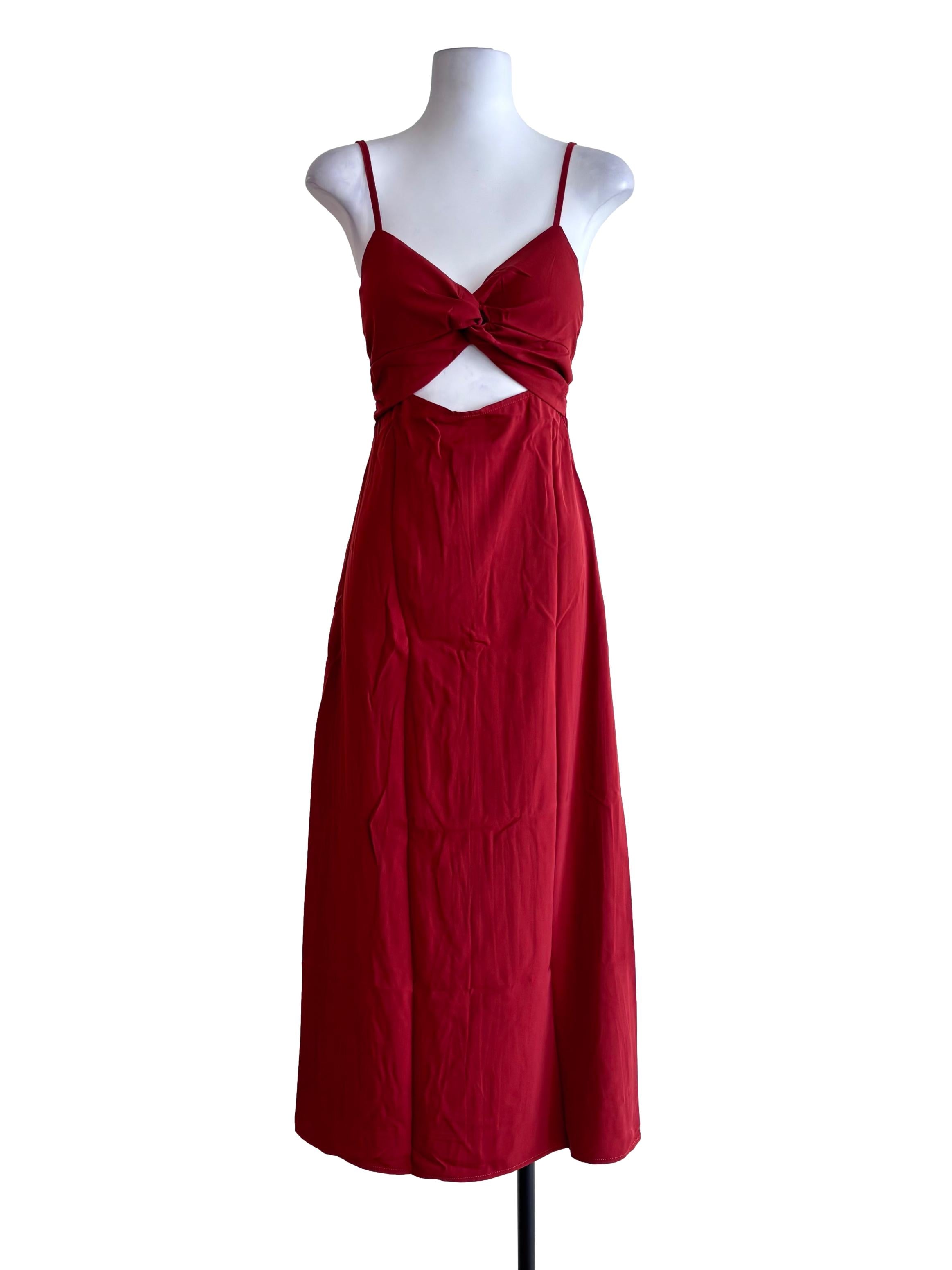 Red Giana Twist Front Padded Midi Dress