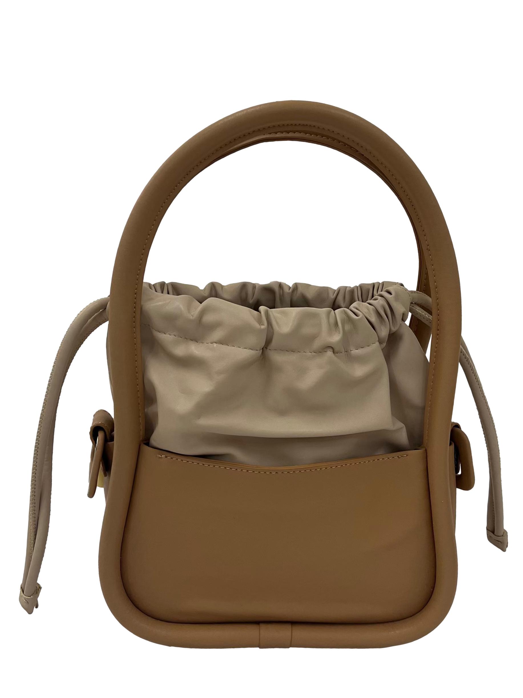 Beige And Brown Duo Colour Hand Bag With Detachable Strap