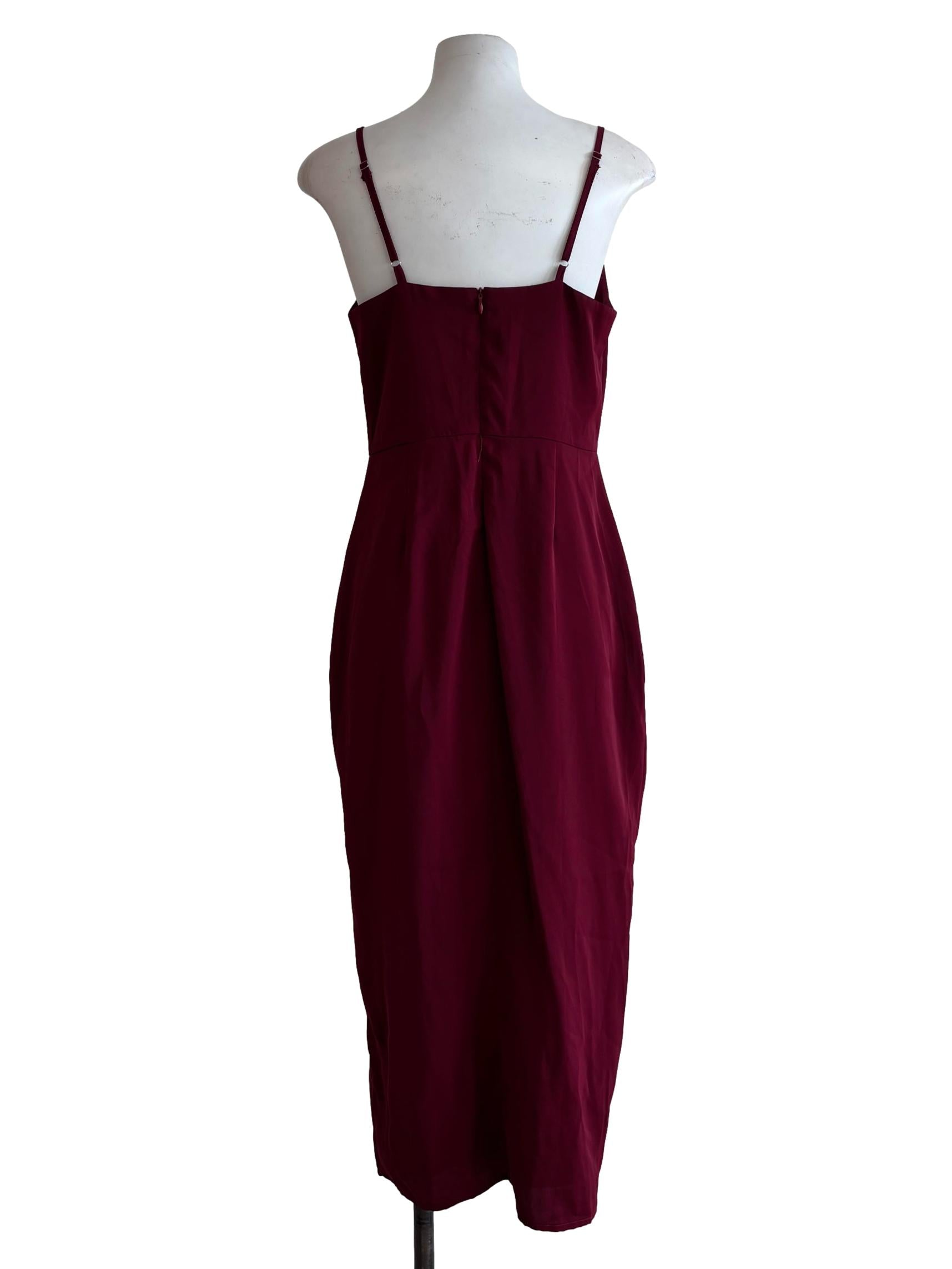 Burgundy Drape Spaghetti Strap Dress