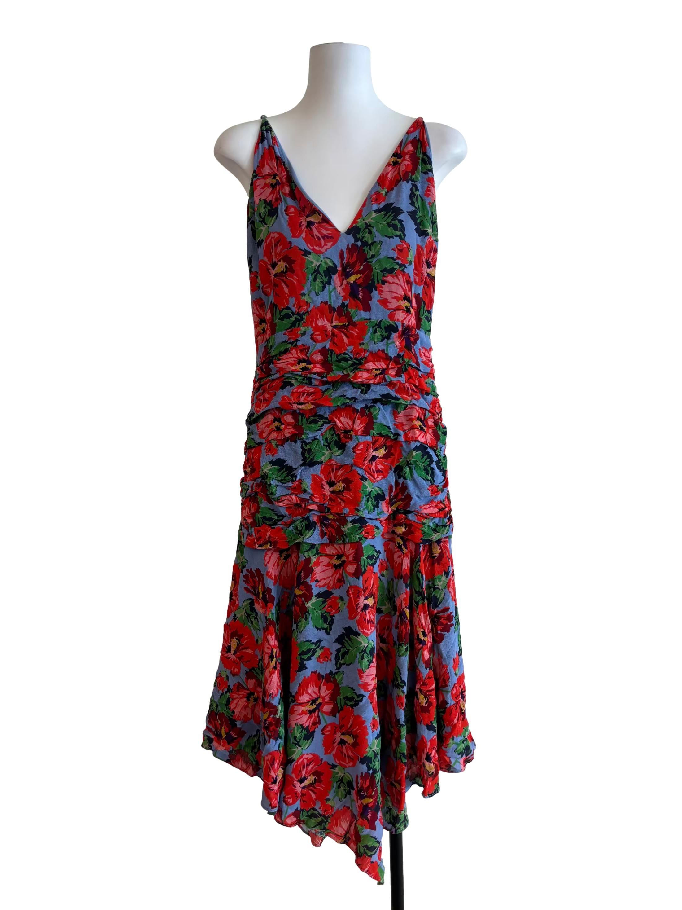 Carolina Blue Red Floral Print Sundress