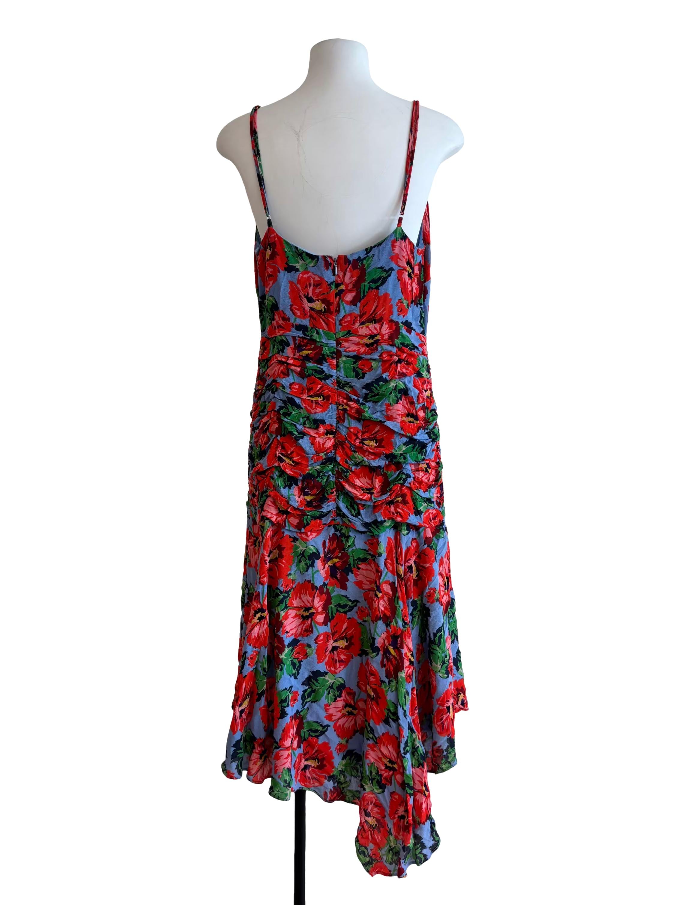 Carolina Blue Red Floral Print Sundress