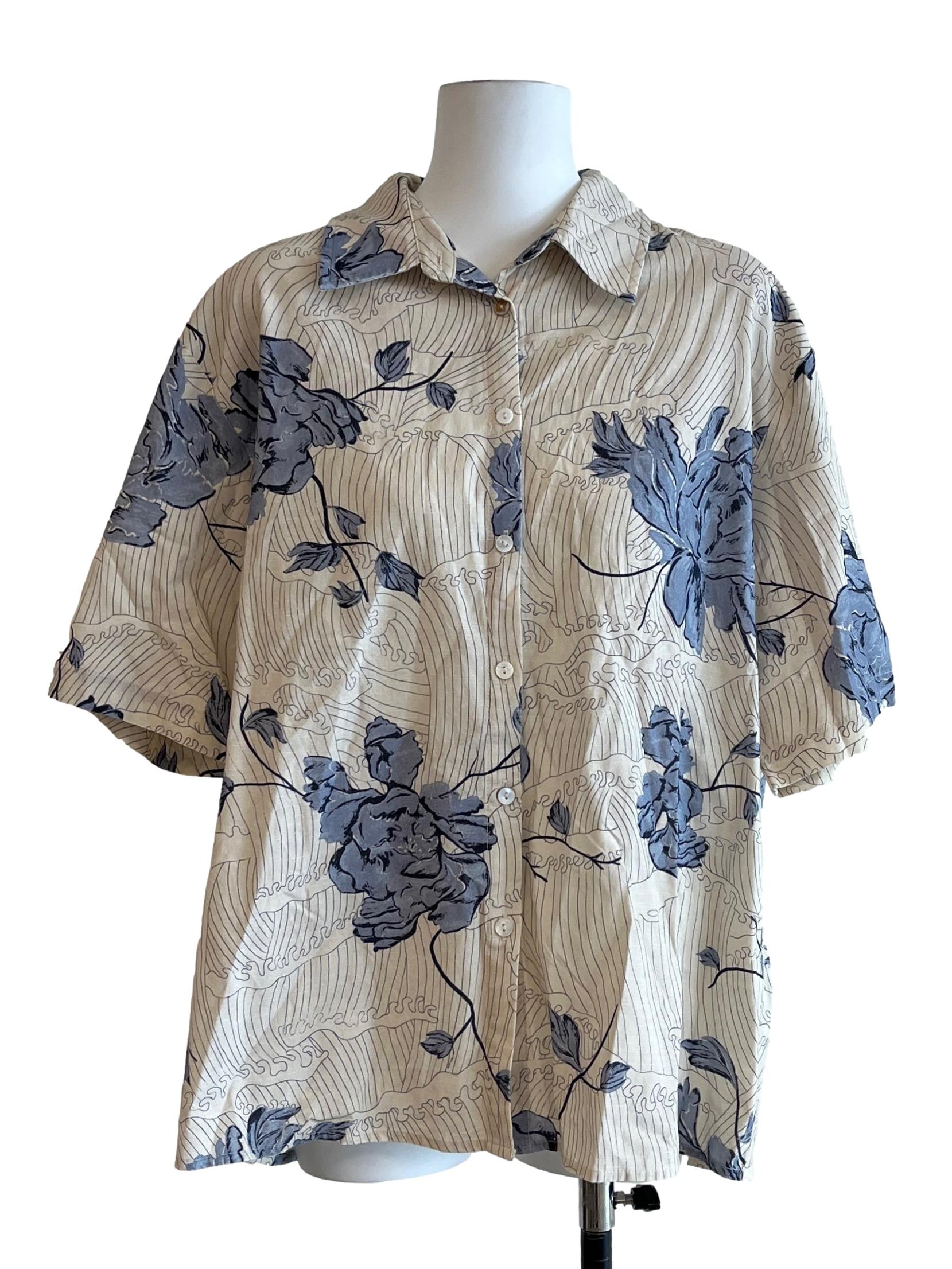Salt White Blue Print Short Sleeve Top