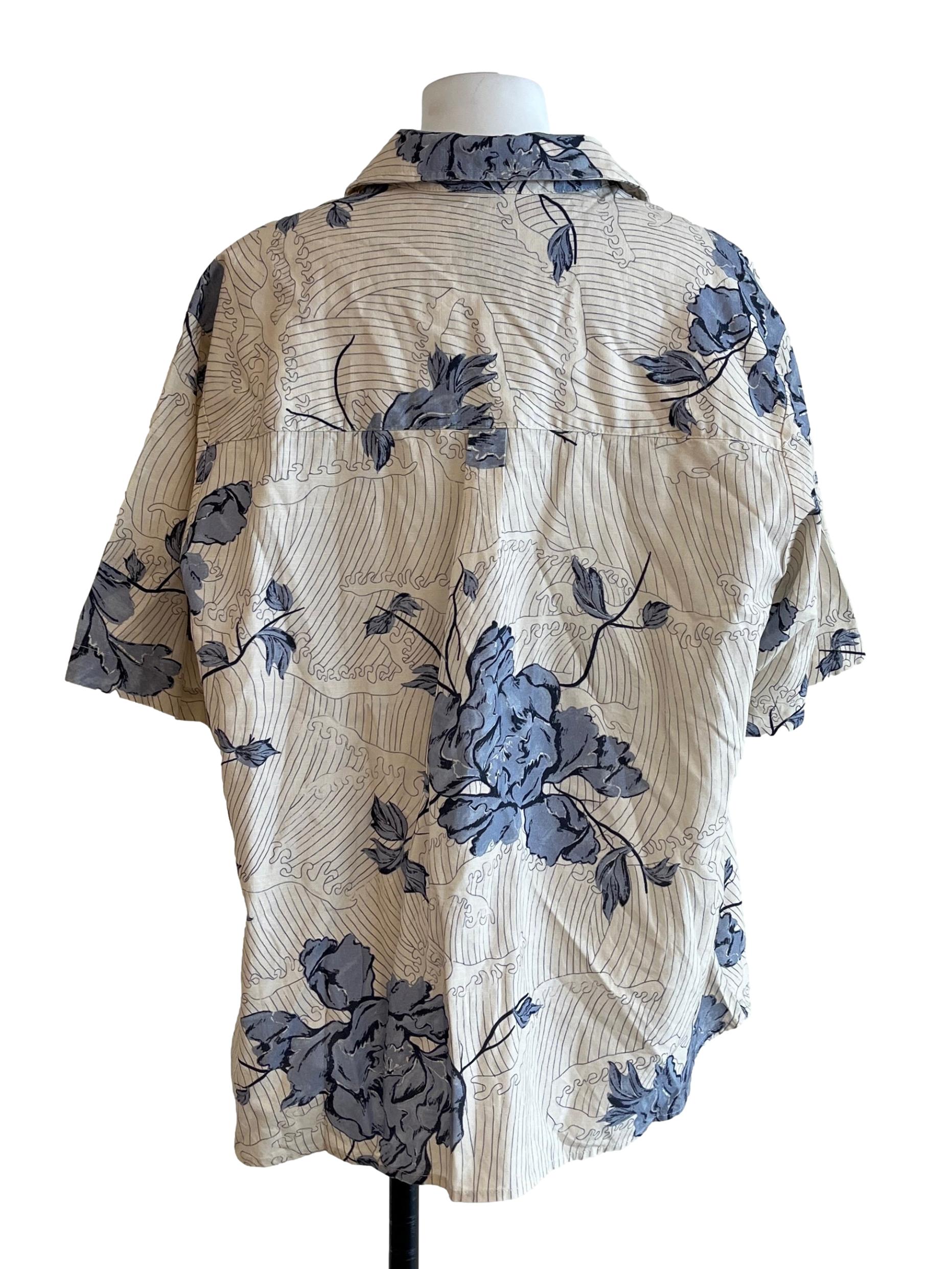 Salt White Blue Print Short Sleeve Top