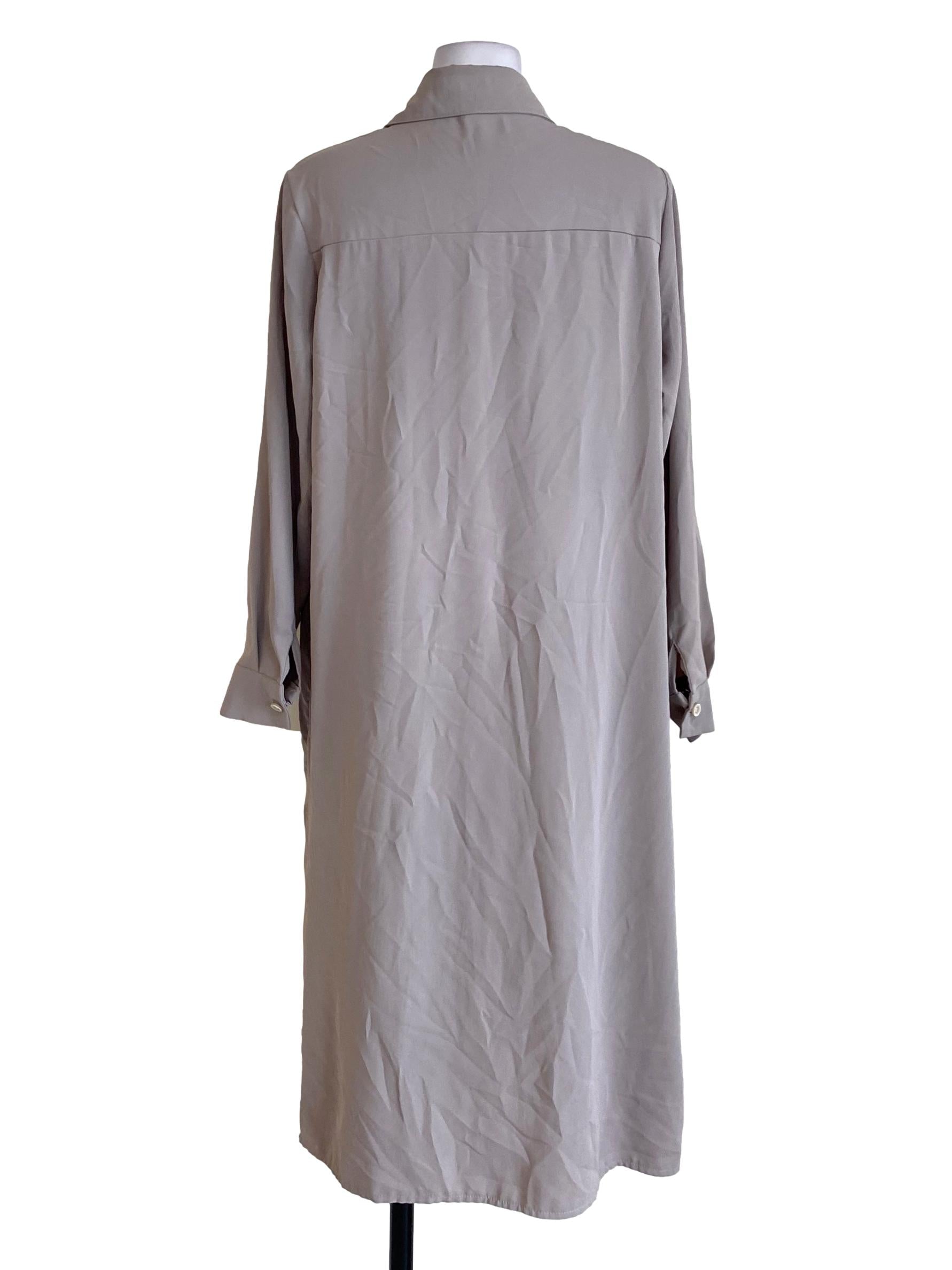 Oat Brown Buttoned Down Loose Long Slit Shirt Dress