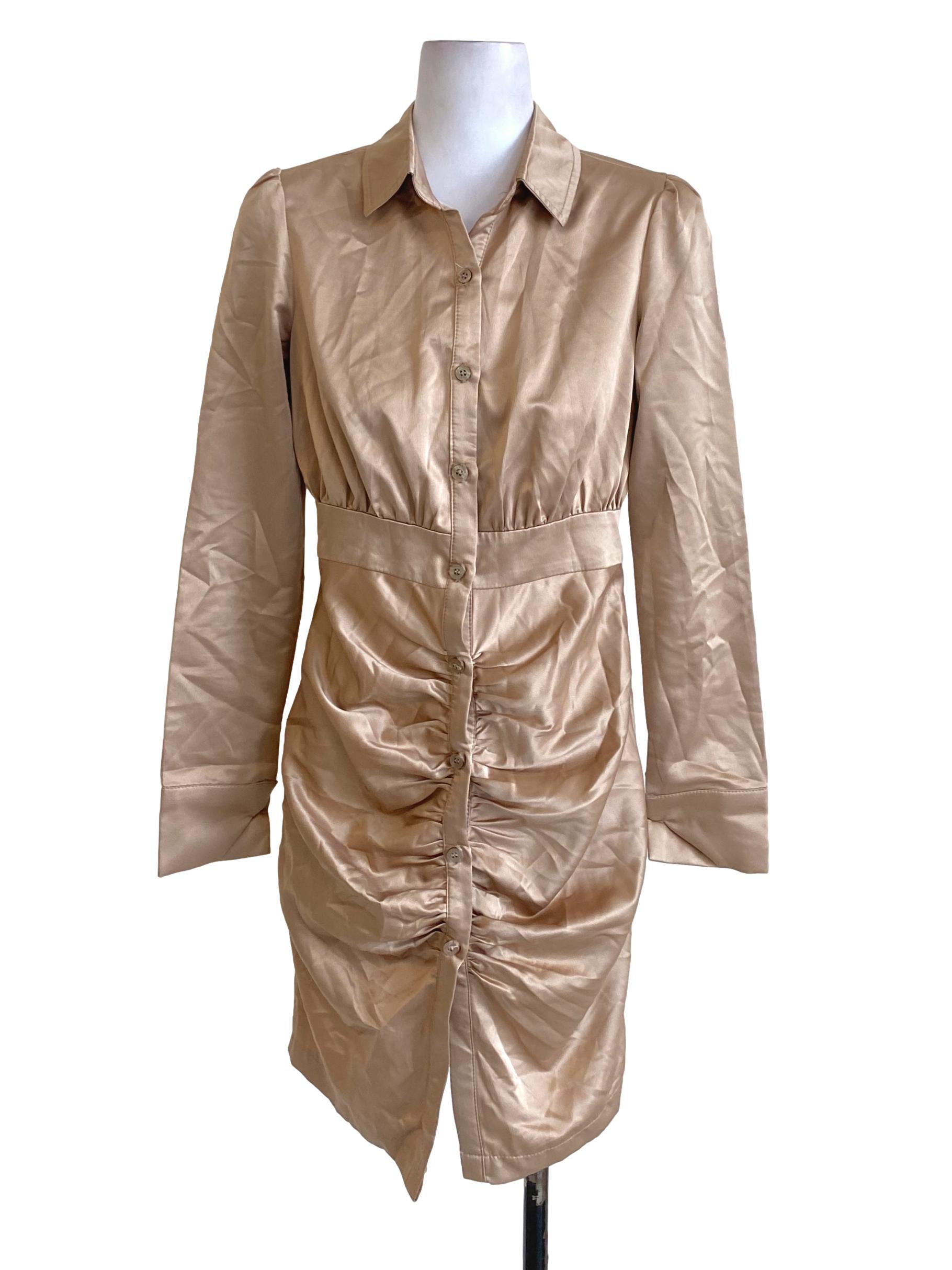 Sepia Brown Drape Buttoned Down Shirt Blouse