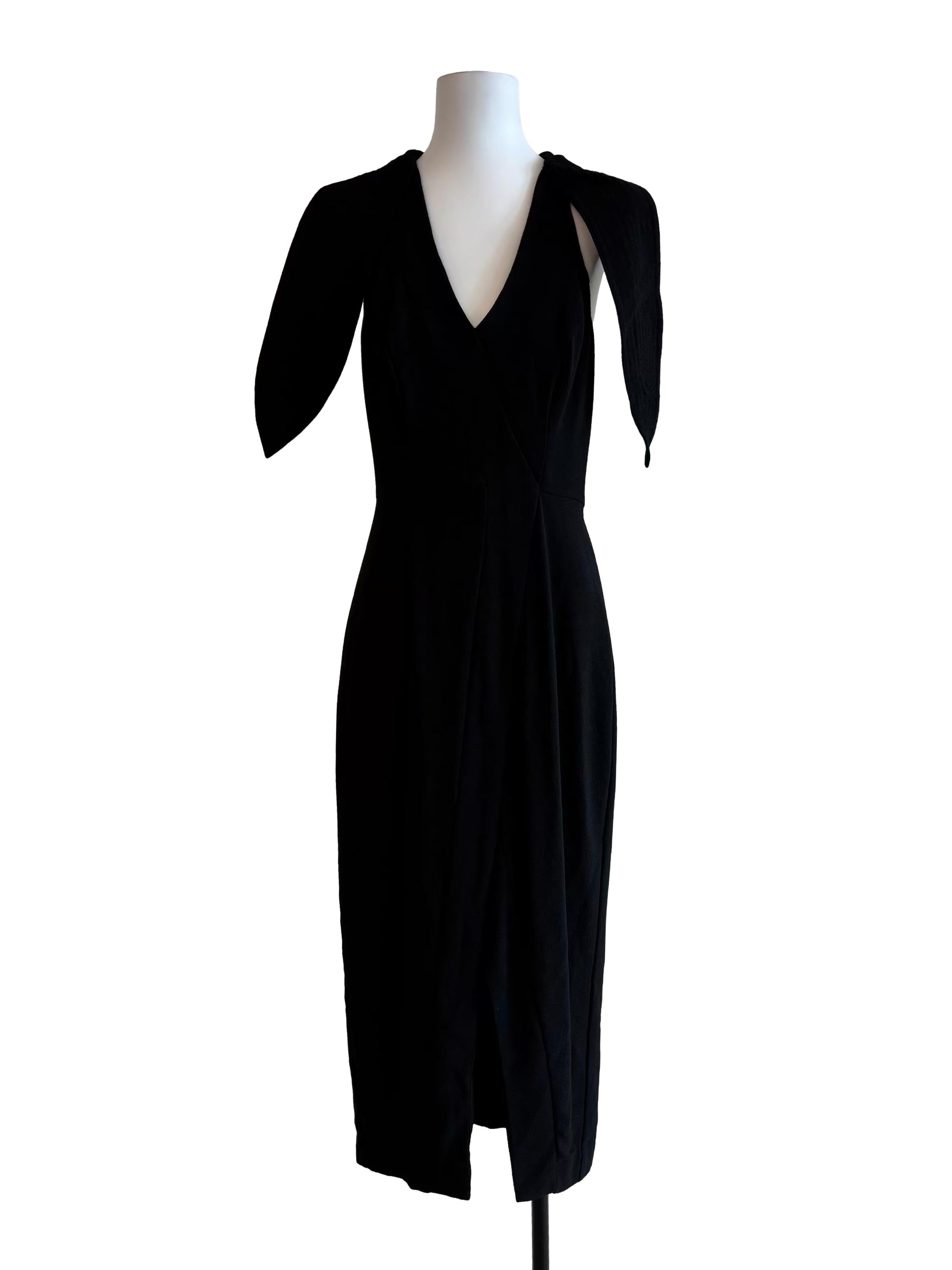 Rich Black Sleeveless Cape Pencil Dress