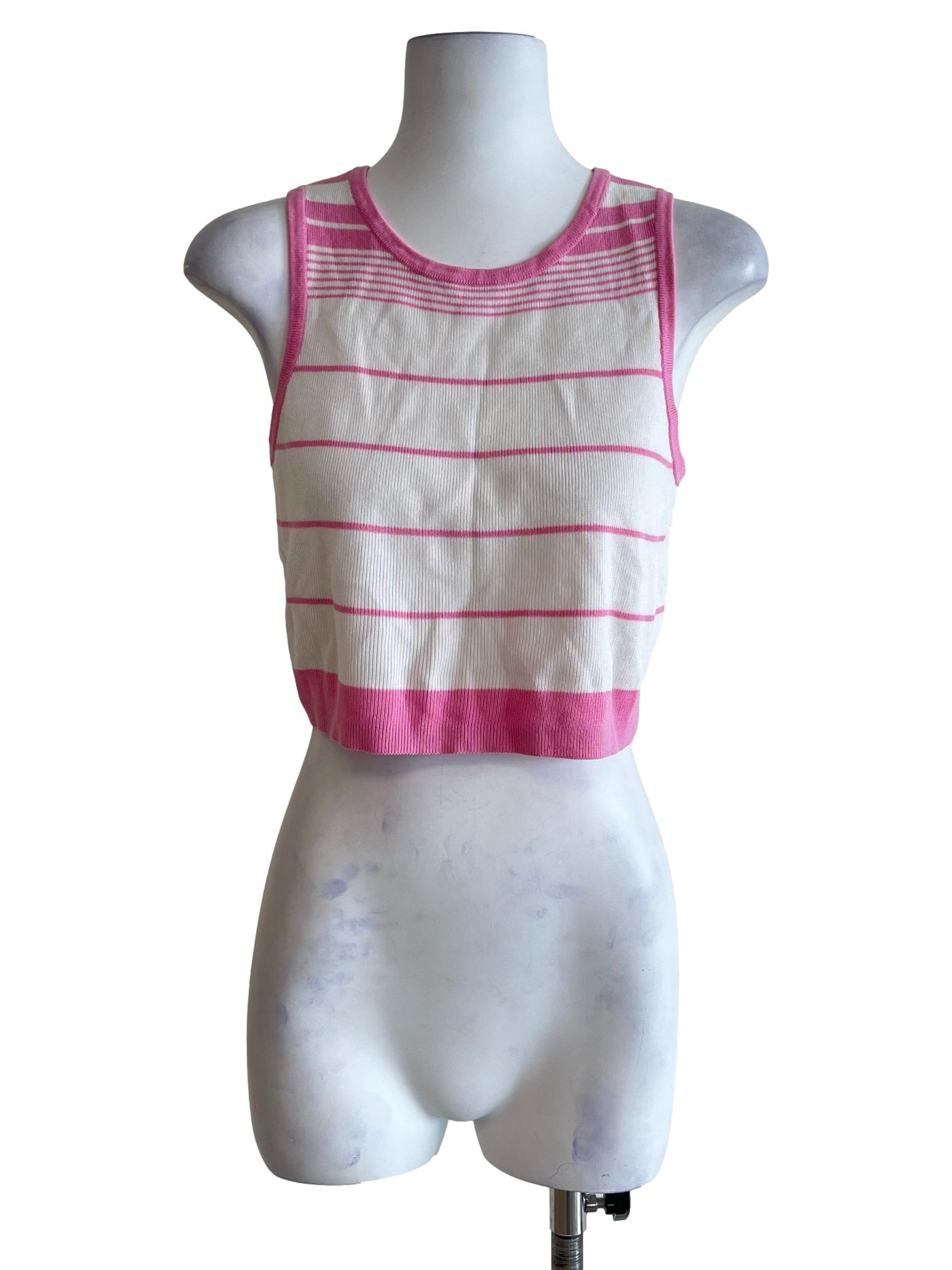 Ivory White & Pink Striped Tank Top