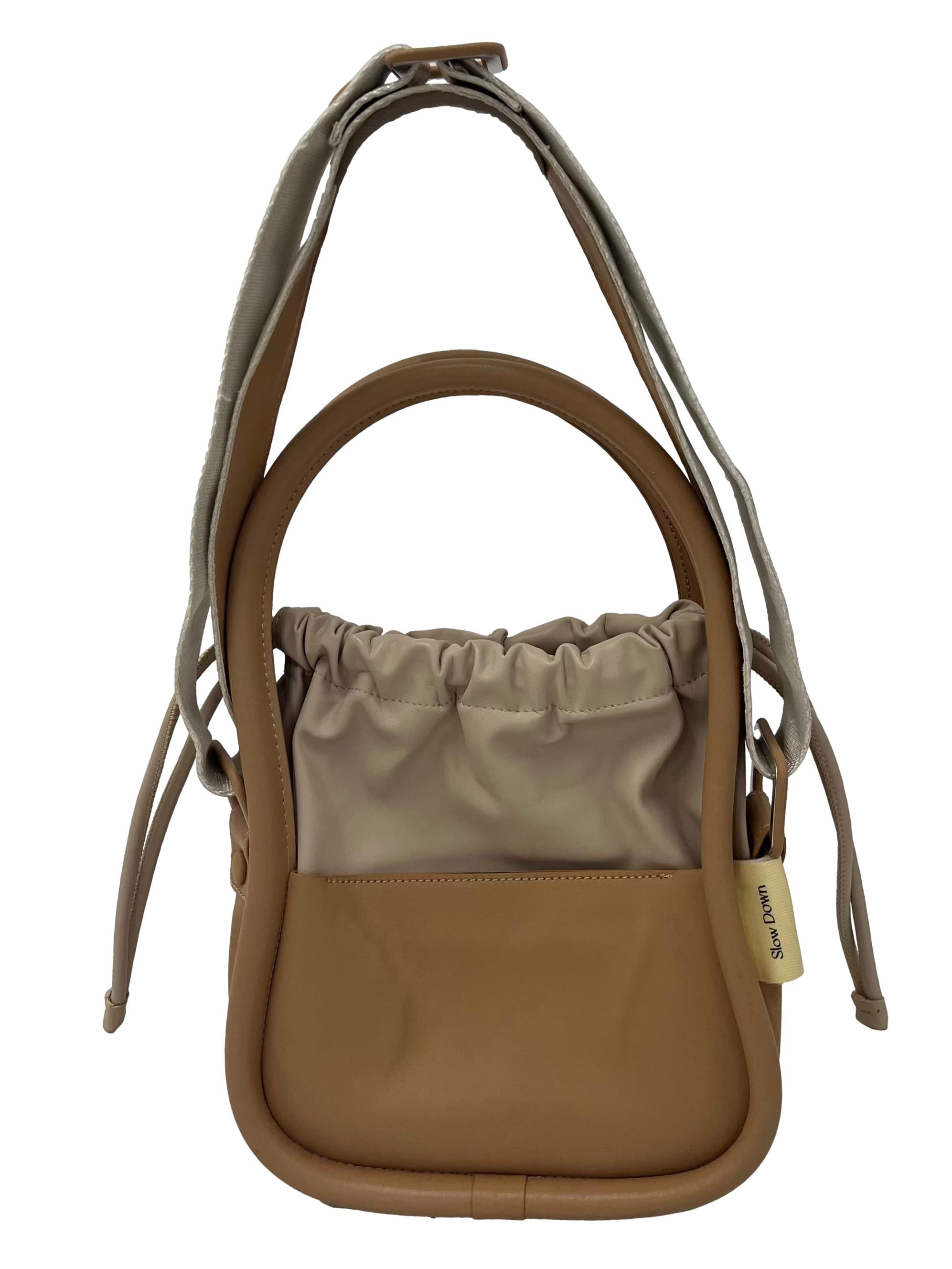 Beige And Brown Duo Colour Hand Bag With Detachable Strap