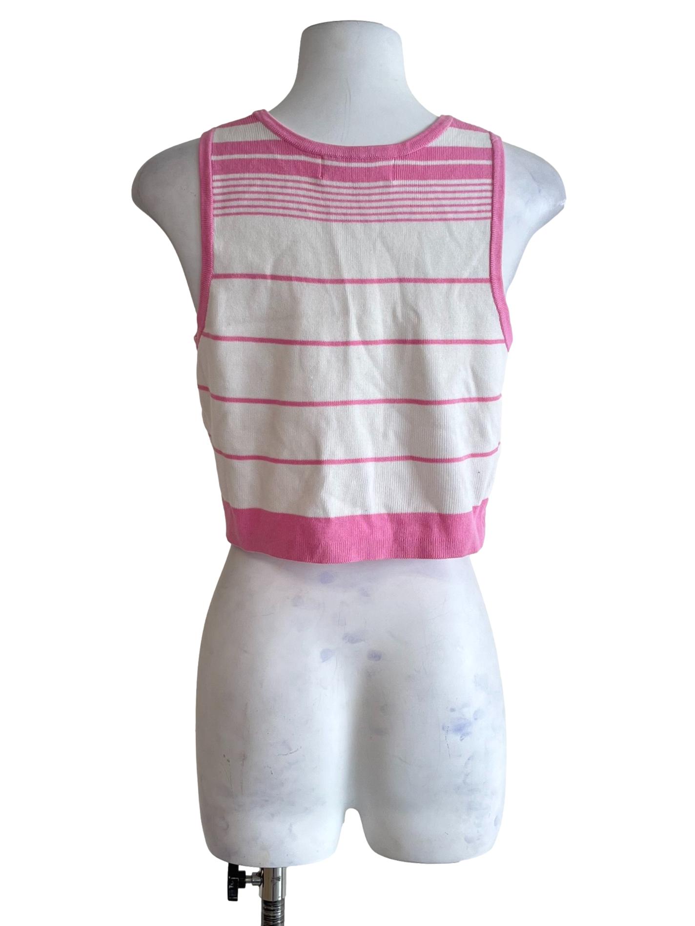 Ivory White & Pink Striped Tank Top