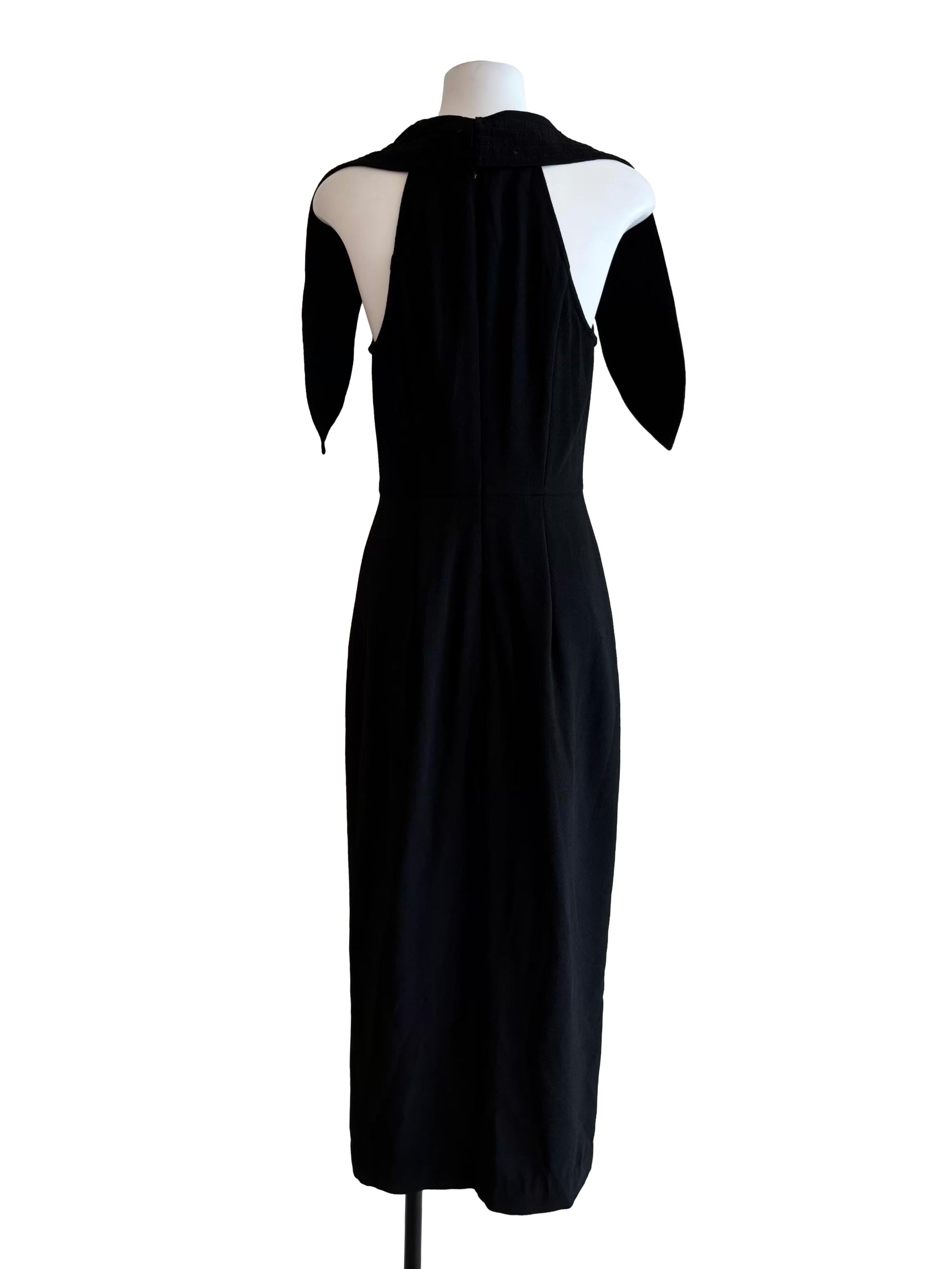 Rich Black Sleeveless Cape Pencil Dress