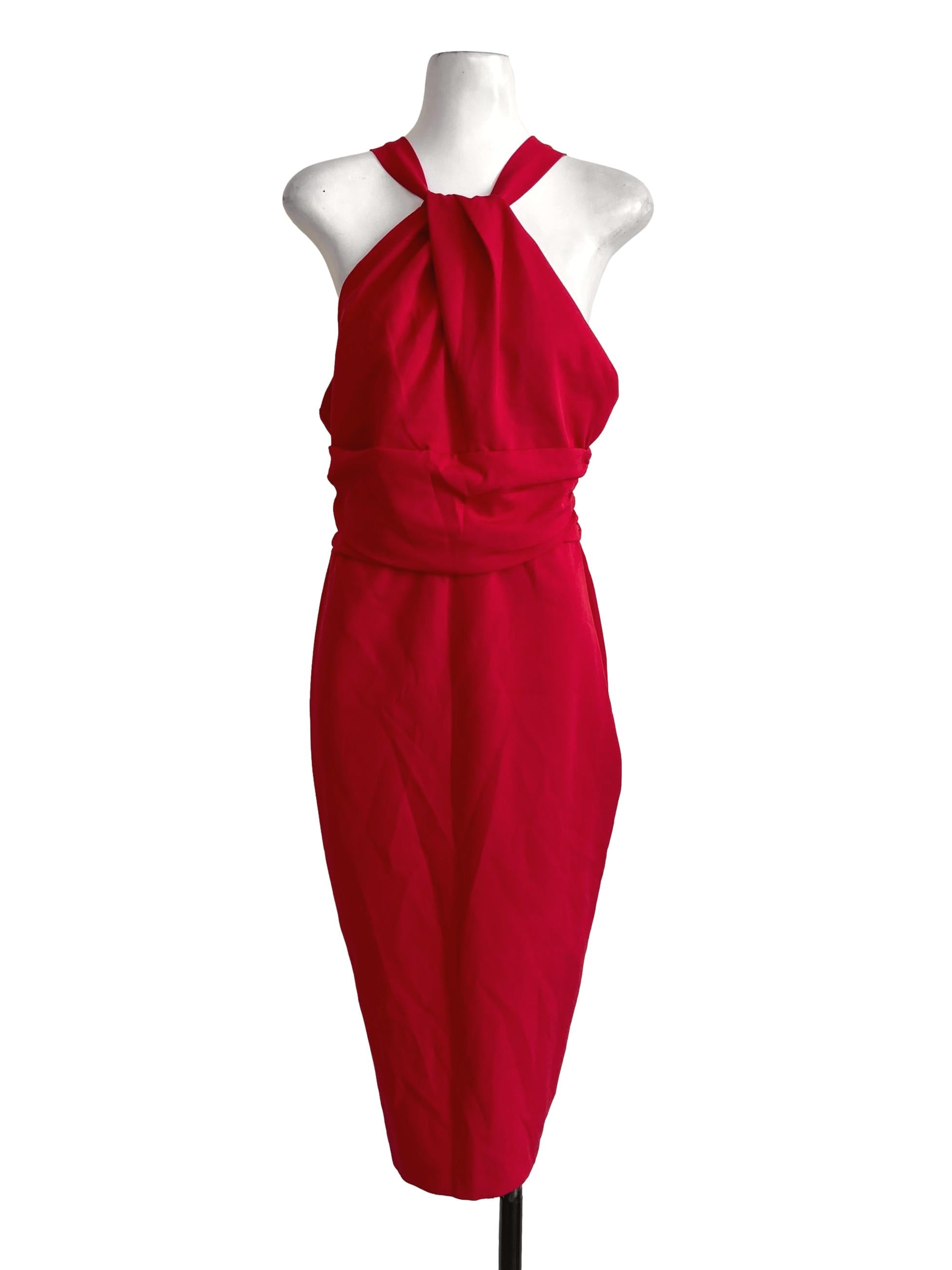 Rose Red Halter Neck Shift Dress