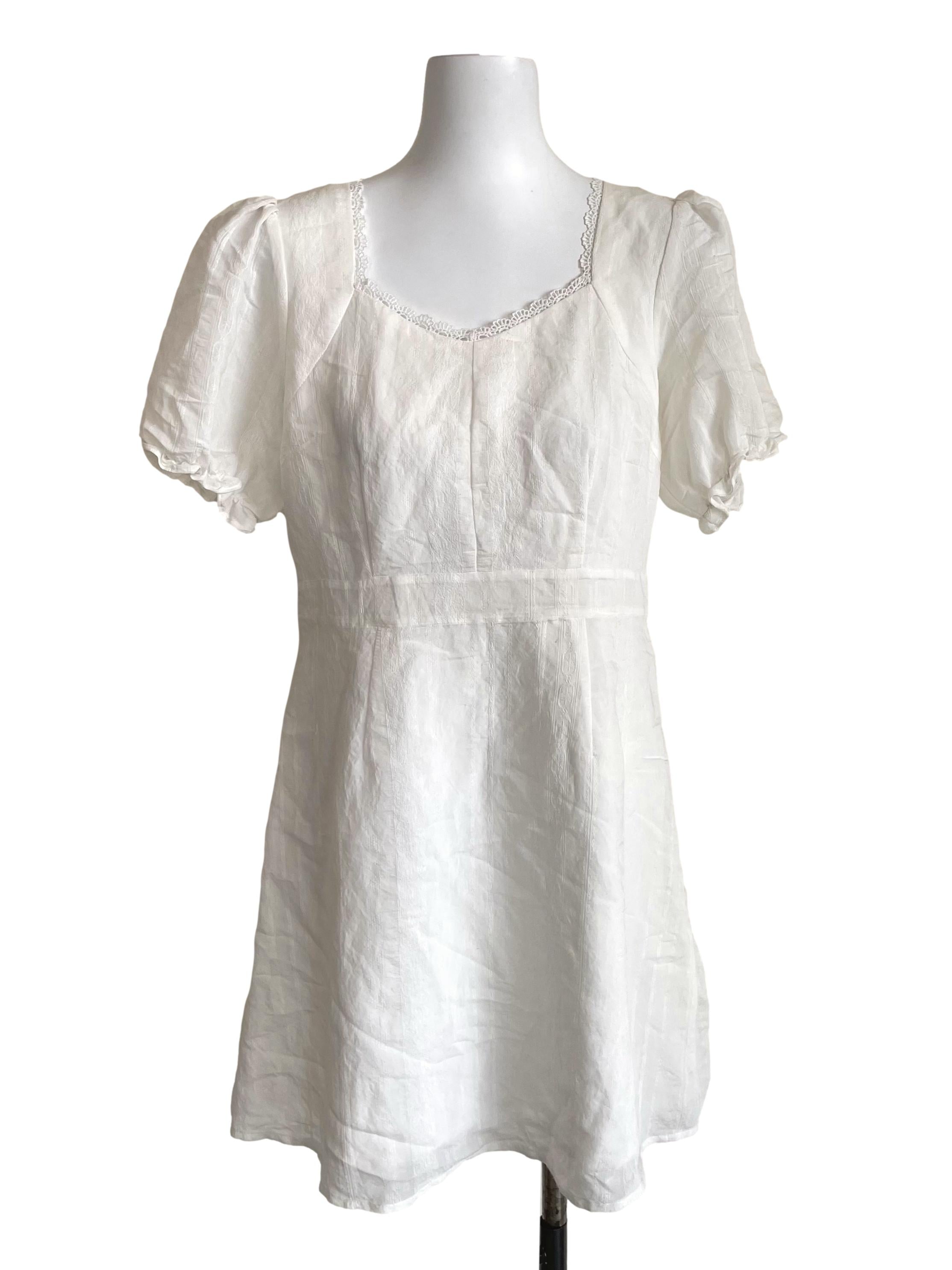 White Lacy Puff Sleeves Dress