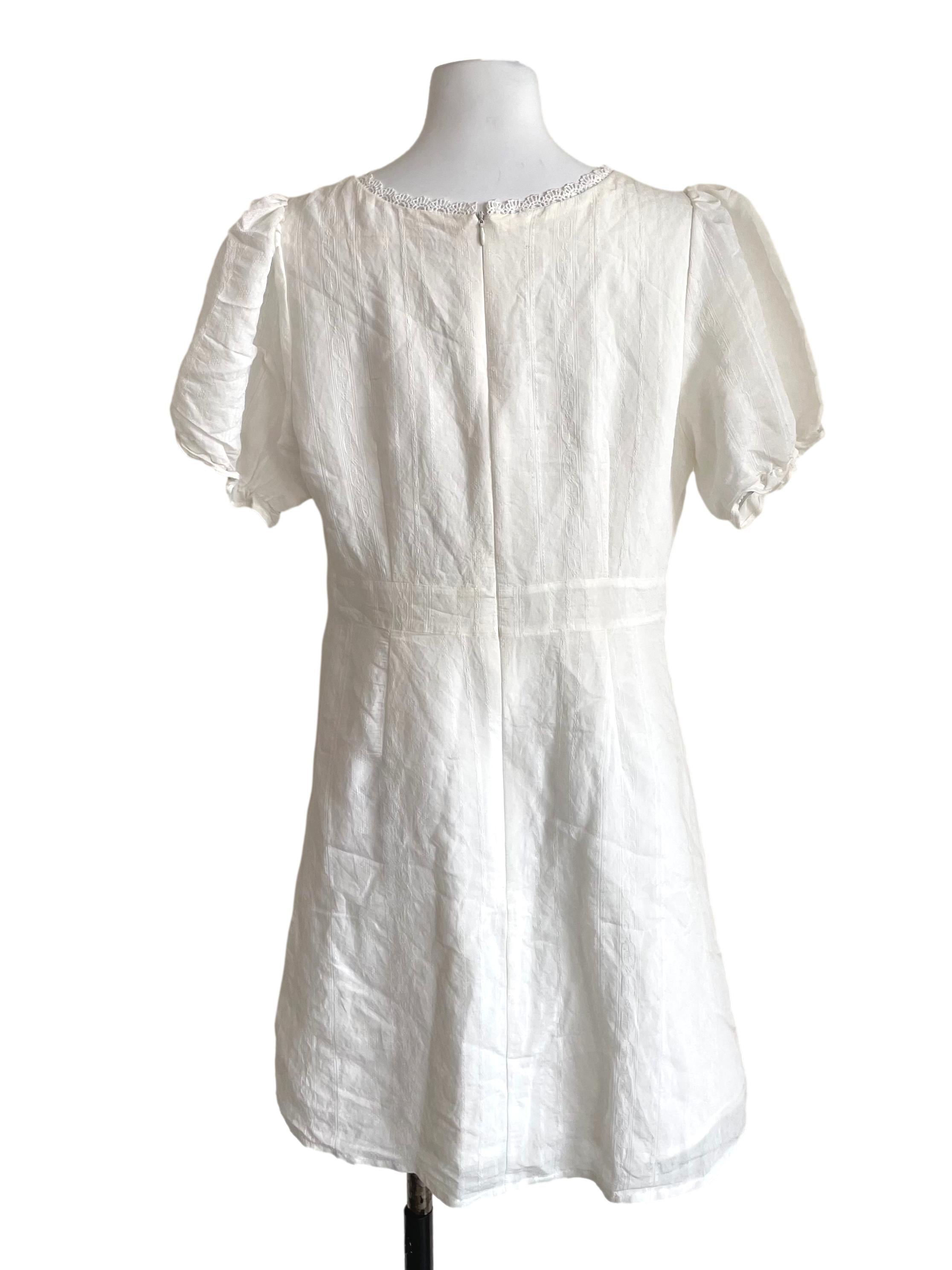 White Lacy Puff Sleeves Dress