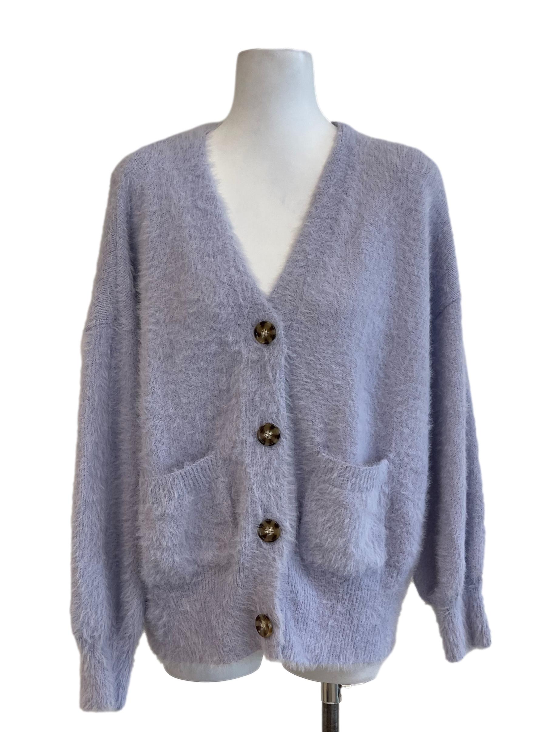 Lilac Wool Buttoned Cardigan