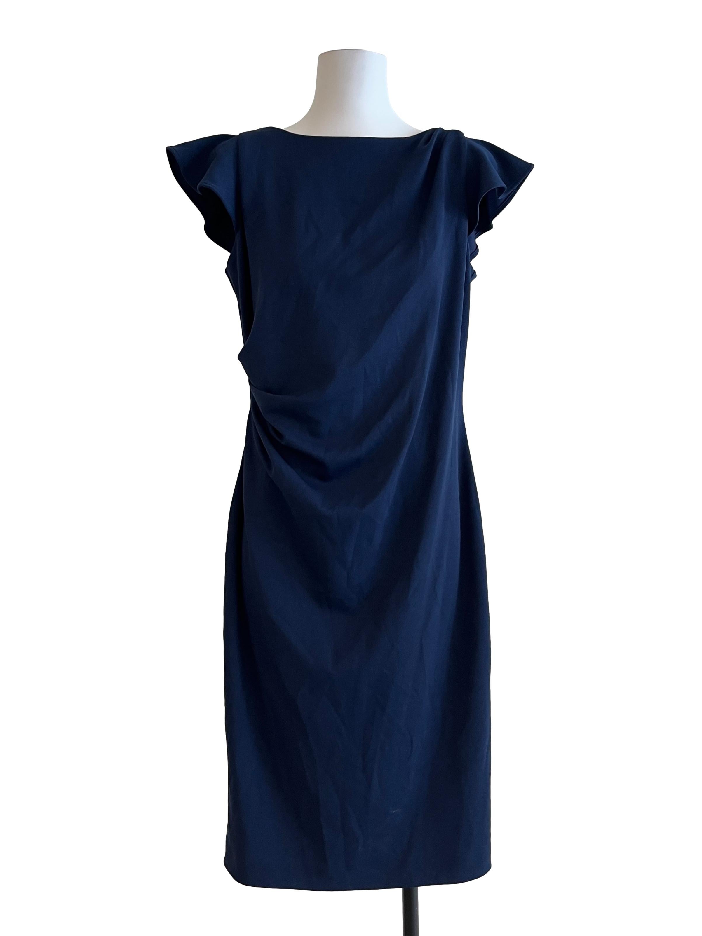 Navy Blue Ruffle Sleeve Dress