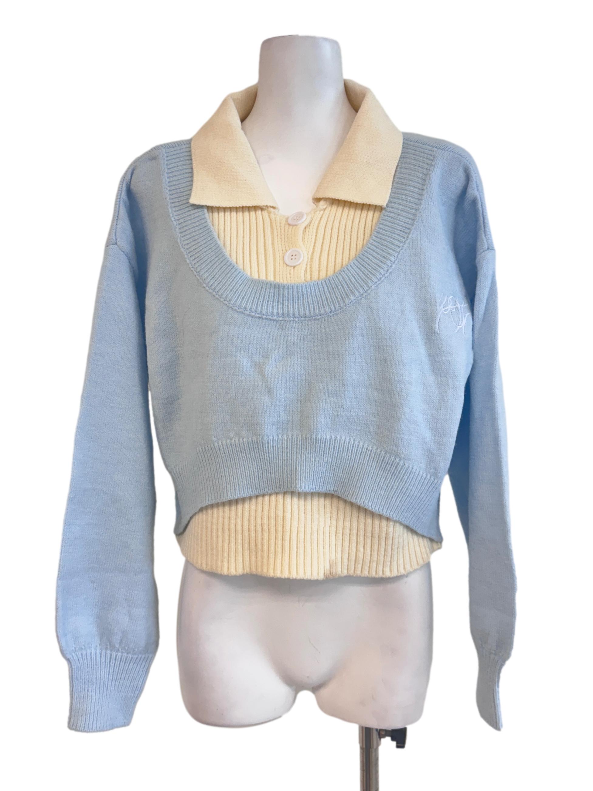 Sky Blue & Yellow Fleece Knitted Top