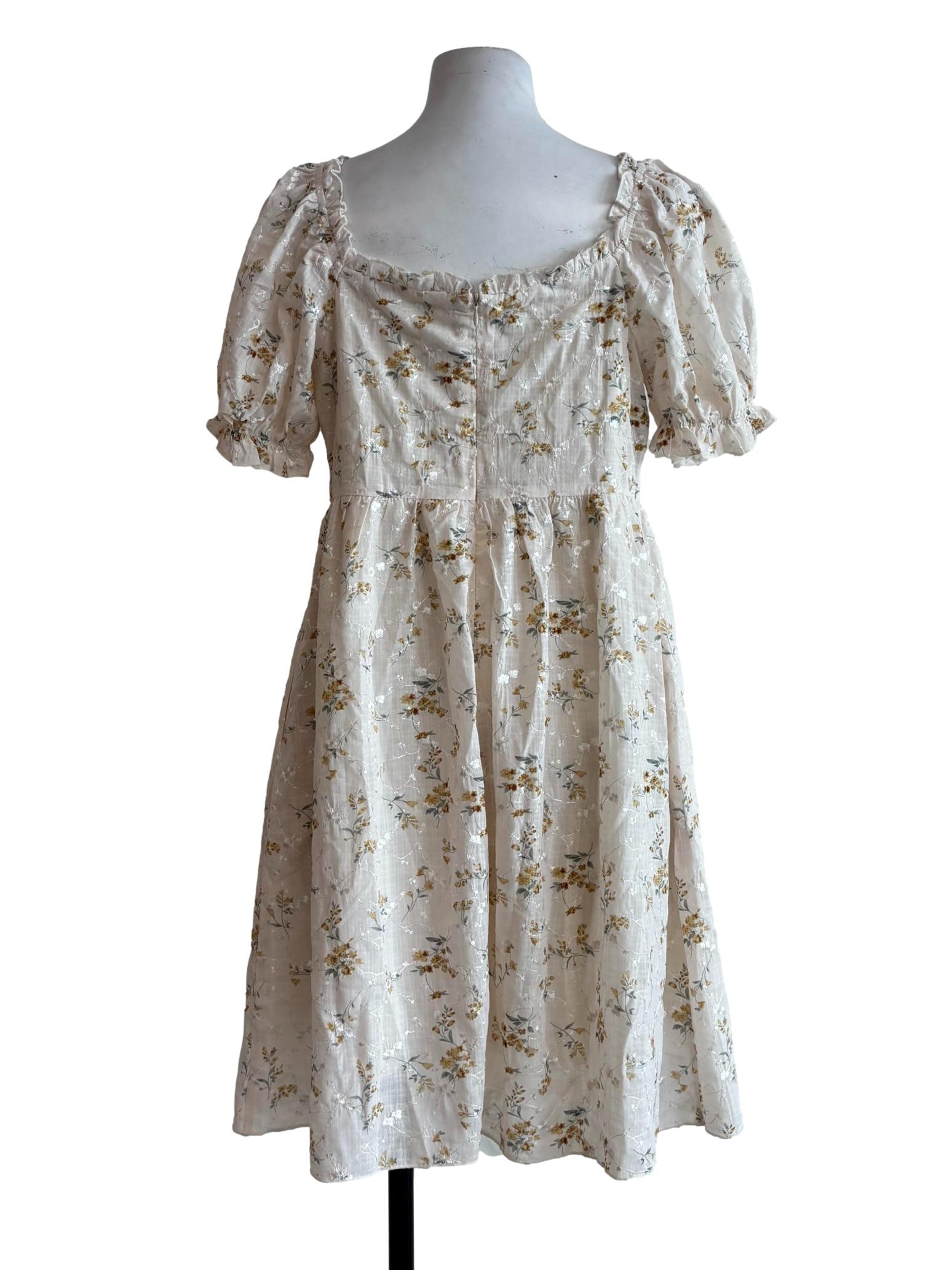 Rice White Princess Sleeve Cotton Floral Dress