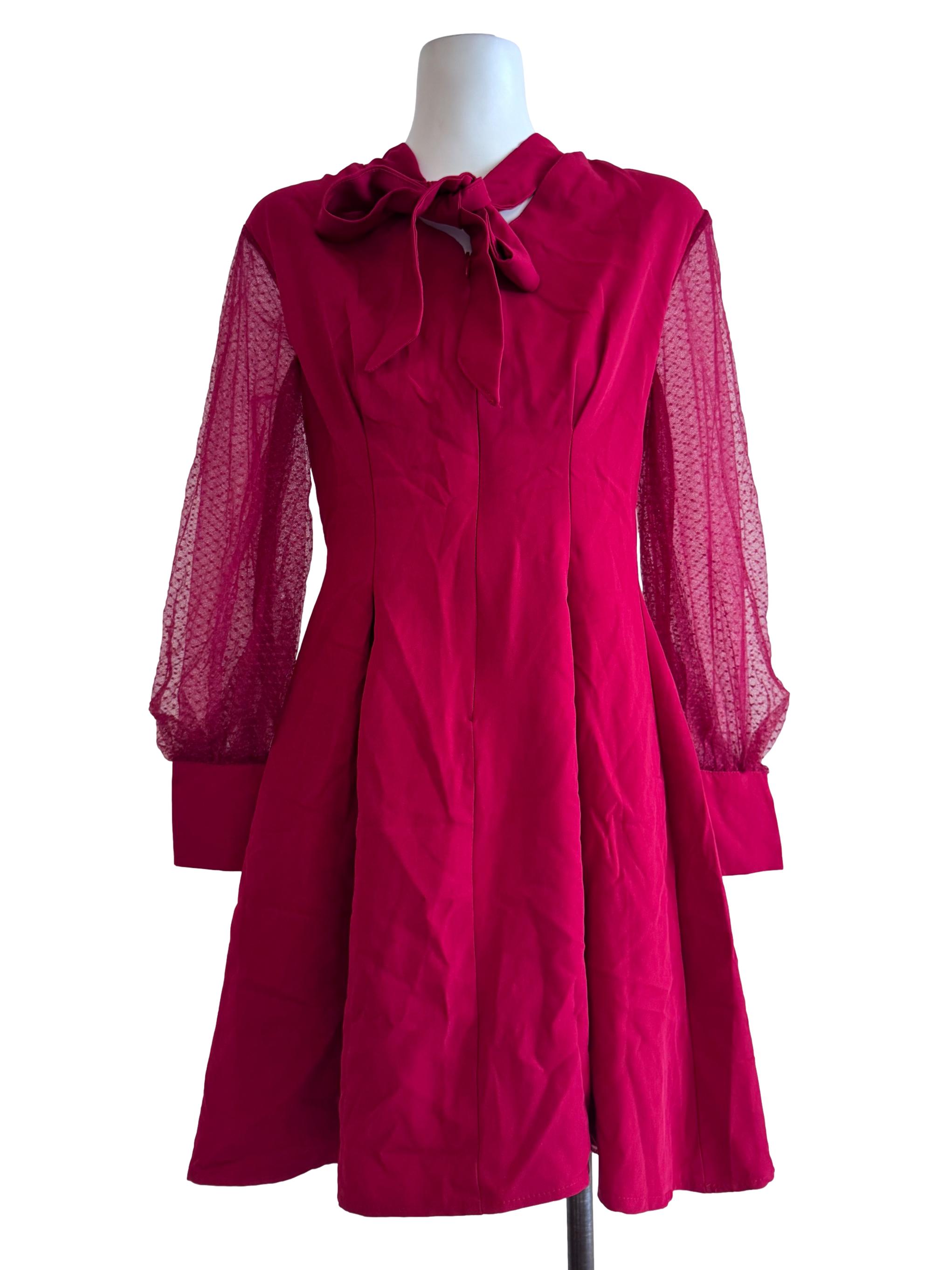 Cherry Red V Neck A Line Dress