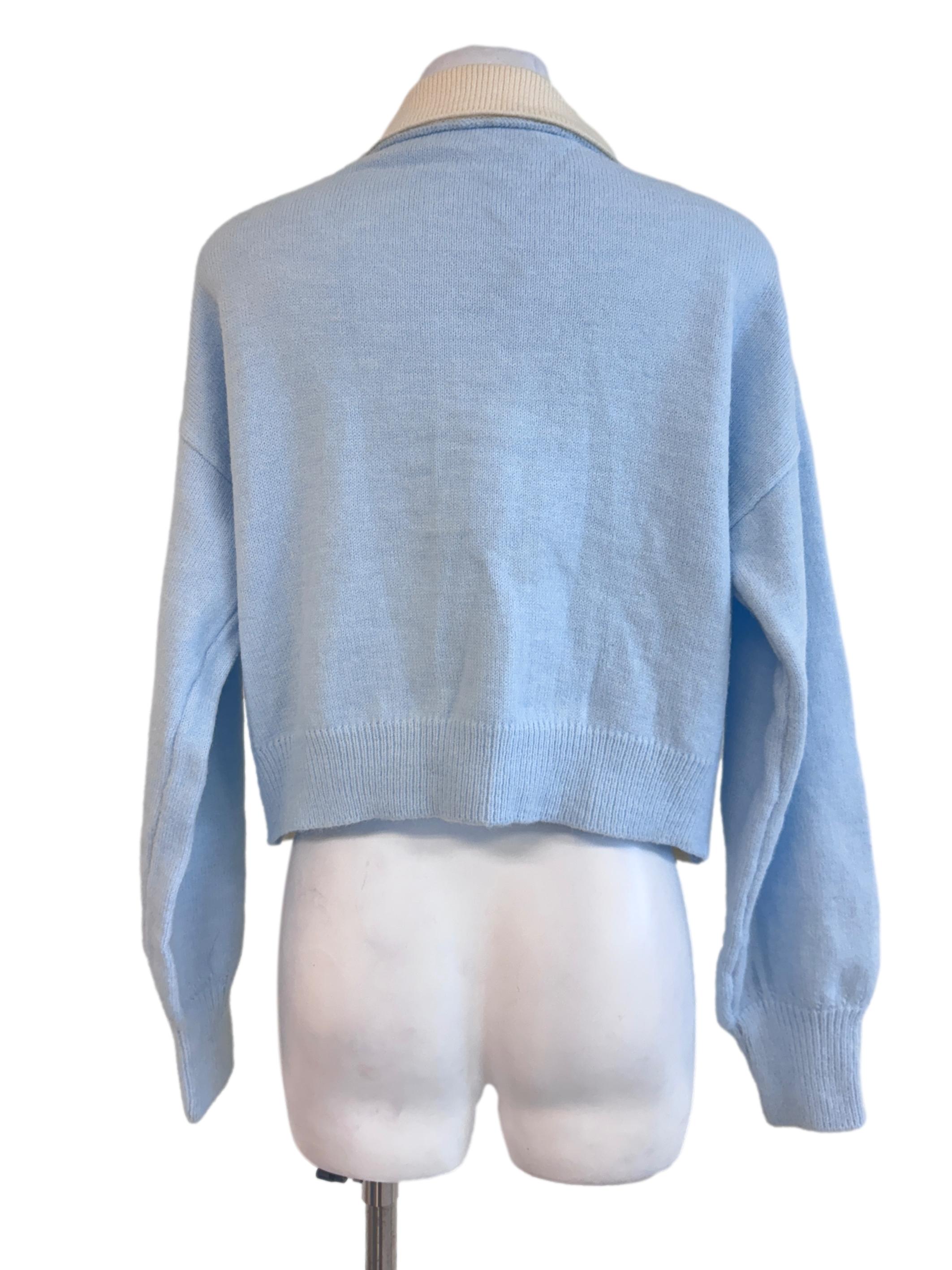 Sky Blue & Yellow Fleece Knitted Top