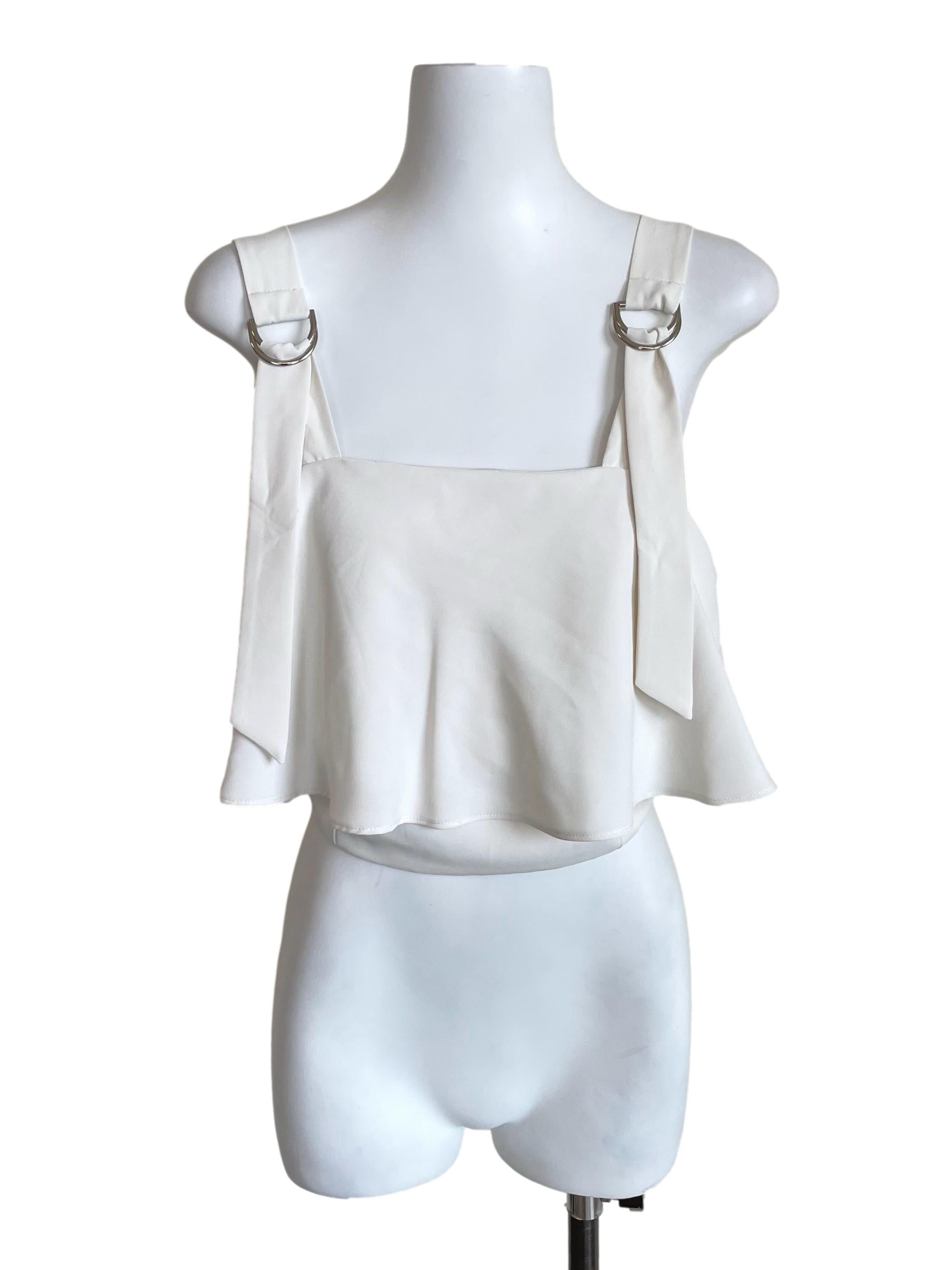 White Overlay Buckled Straps Top