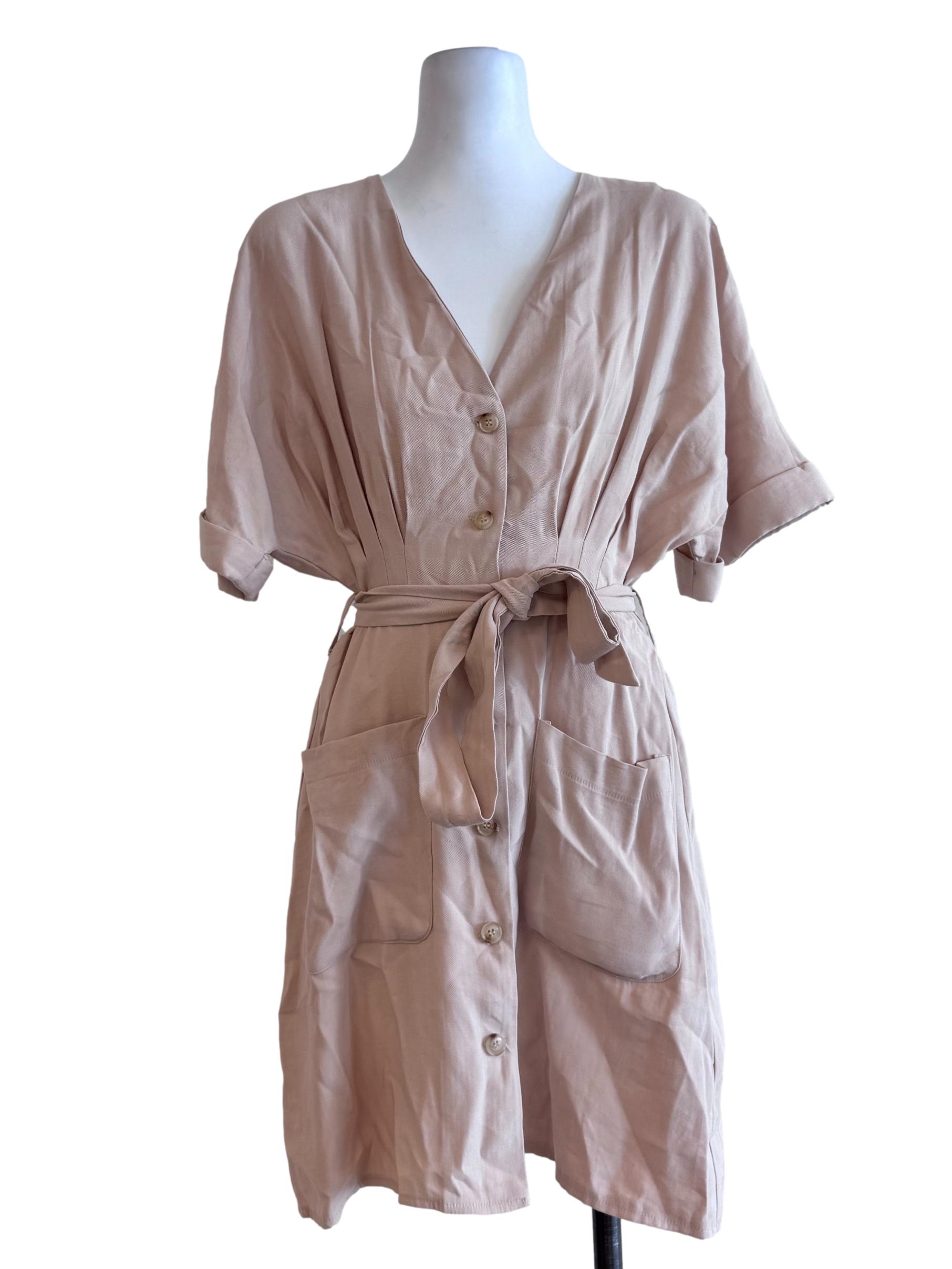 Daffodil Yellow Buttoned V Neck Dress