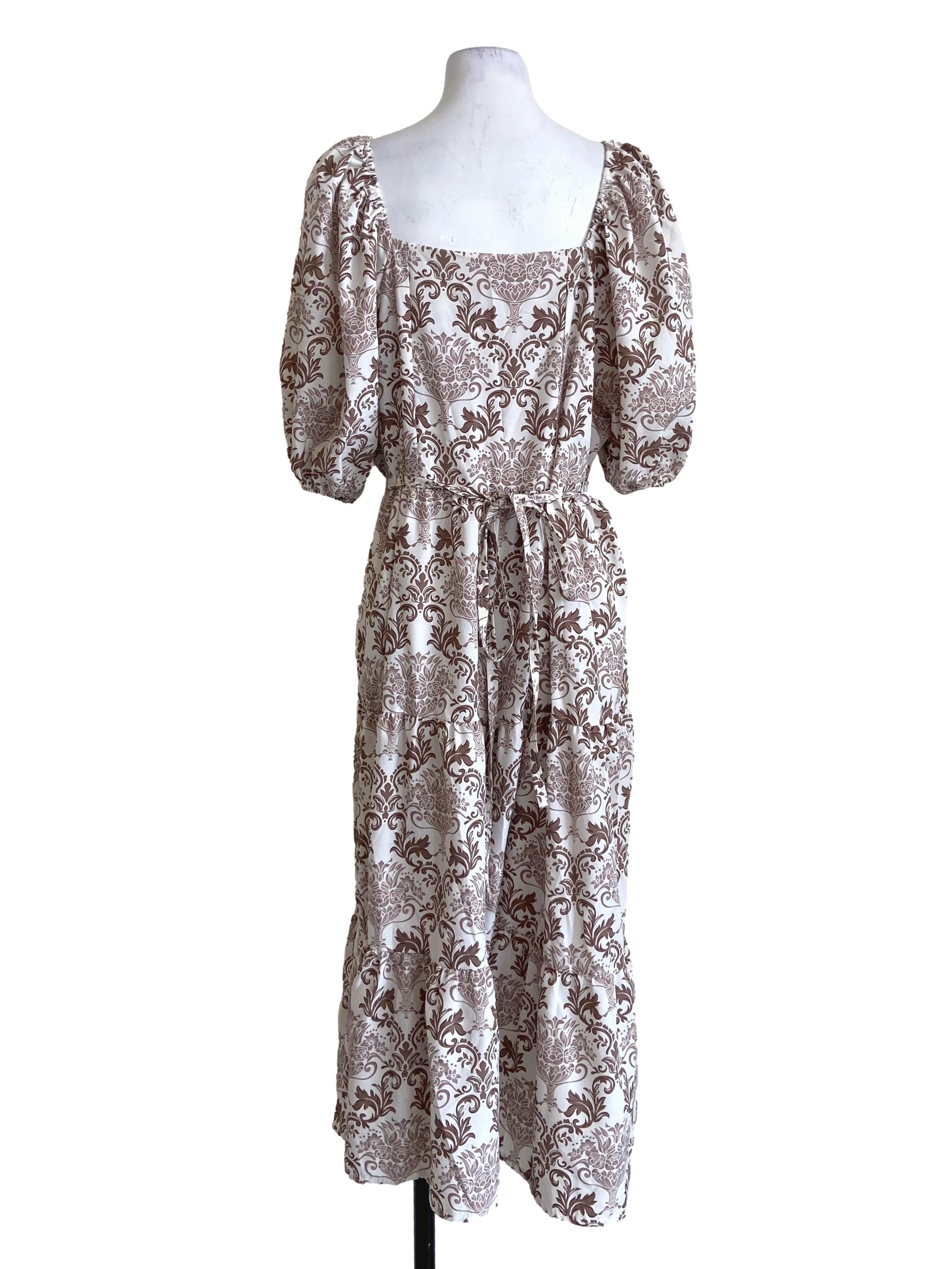 Brown Square Neck Pegged Layered Dress